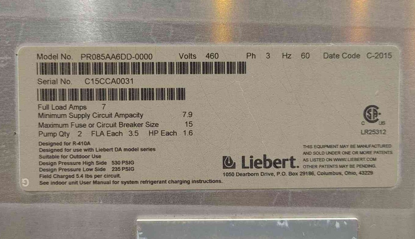 Emerson Liebert PR085AA6DD-0000 EconoPhase Refrigerant Pump Package Module 460V