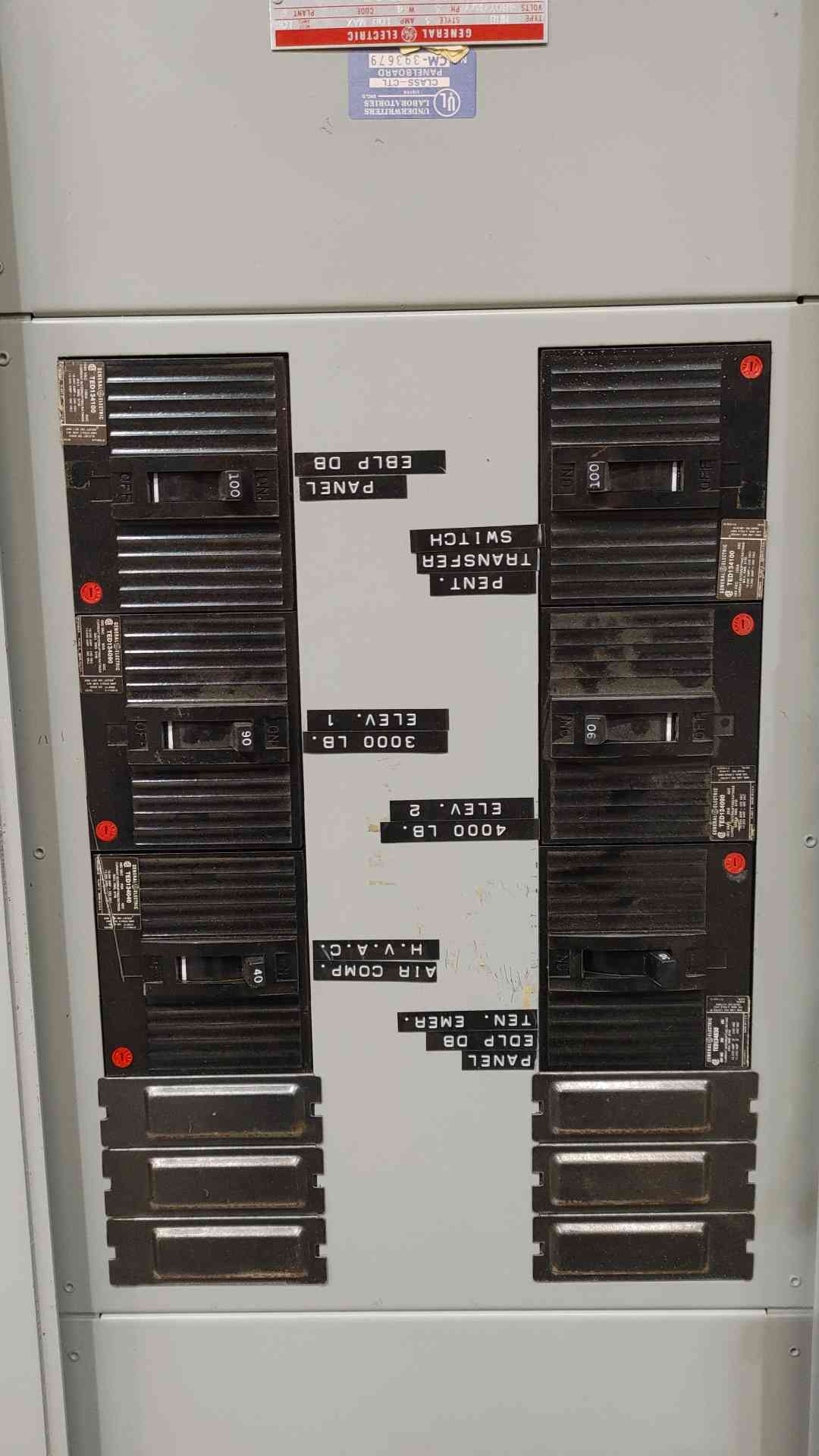 GE Type NHB 100A 480V 3PH Panelboard Enclosure TED134 100A 90A 40A 30A Breakers