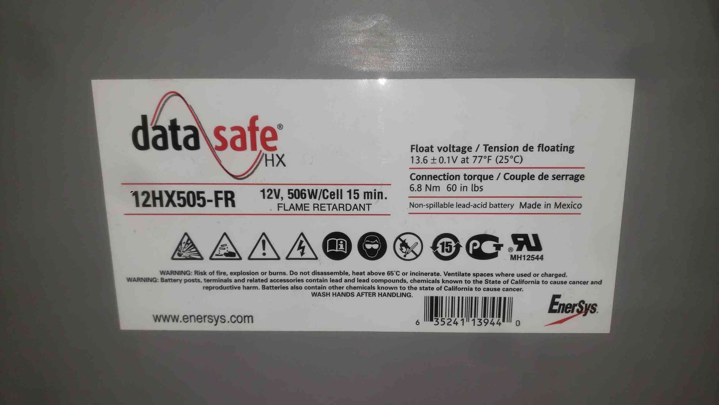 Data Safe 12V 506W/Cell Nonspillable Lead-Acid Battery 12HX505-FR (SKU: 114410)