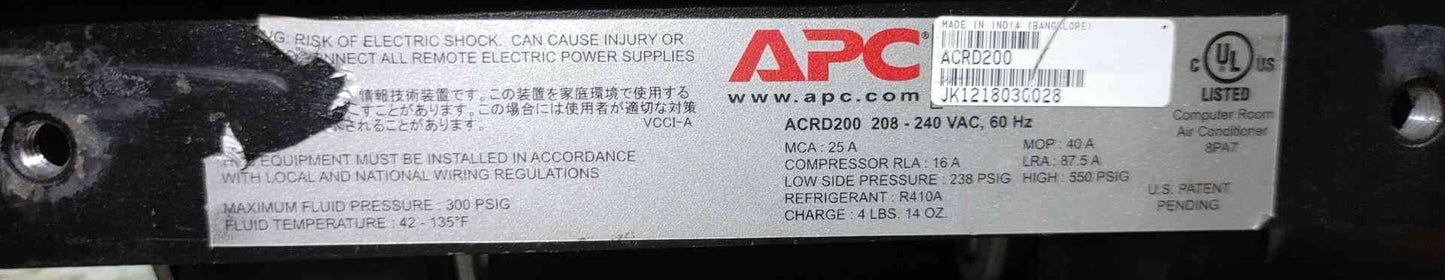 APC InRow RD ACRD200 300mm Direct Expansion Cooling Unit 208-240V Data Center
