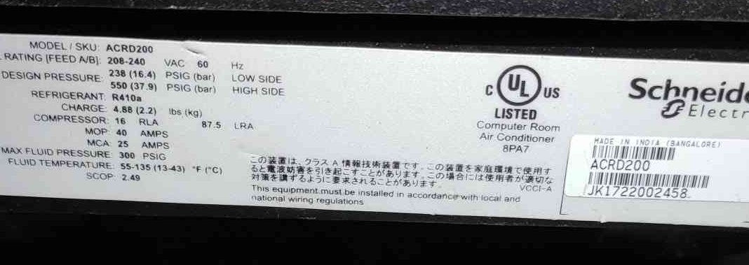 Schneider Electric InRow RD ACRD200  300mm Direct Expansion Cooling Unit 208-240V