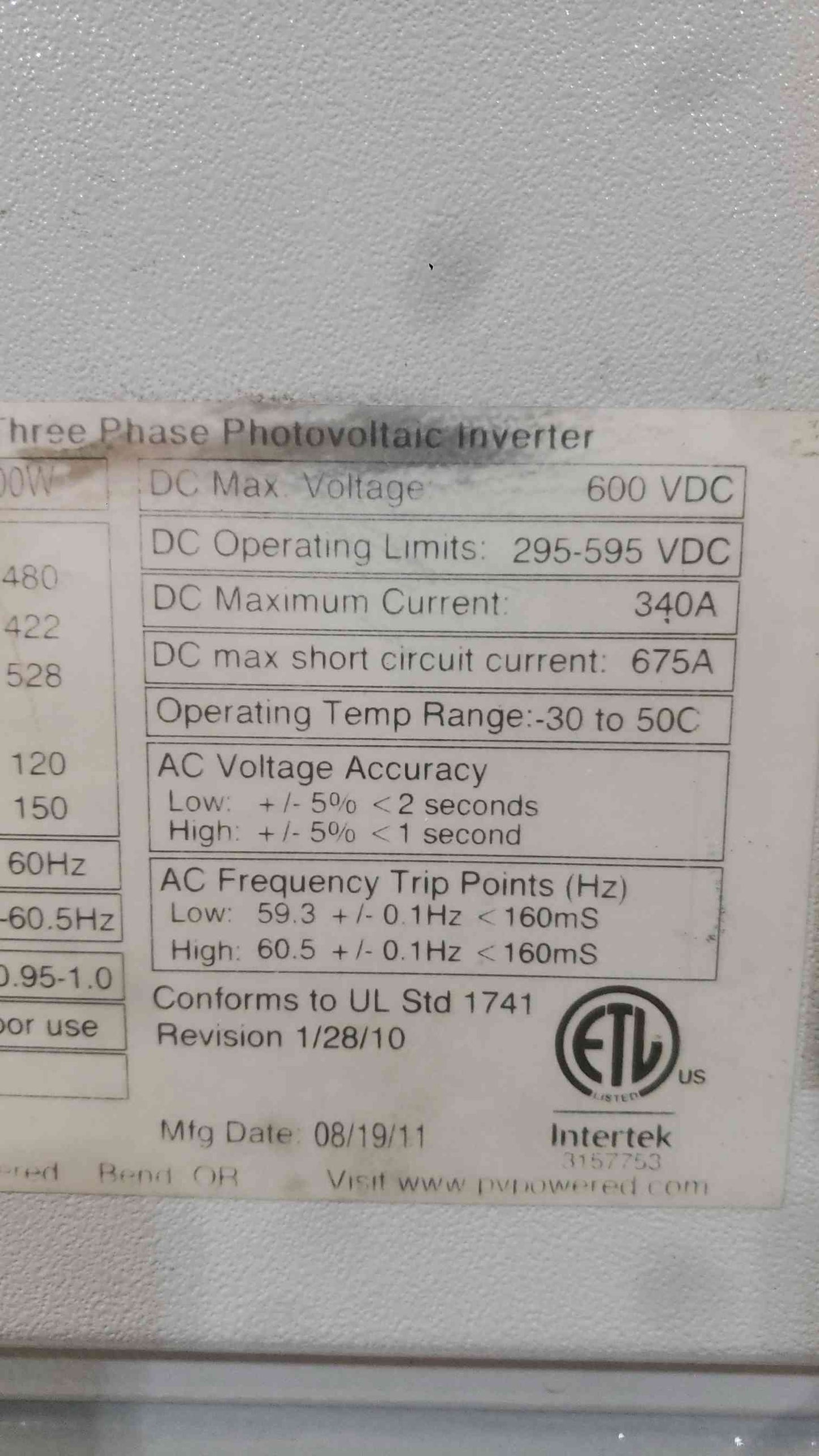 PVPowered PVP100kW Commercial Solar Inverter 100kW 480V 3PH Grid-Tie Advanced Energy