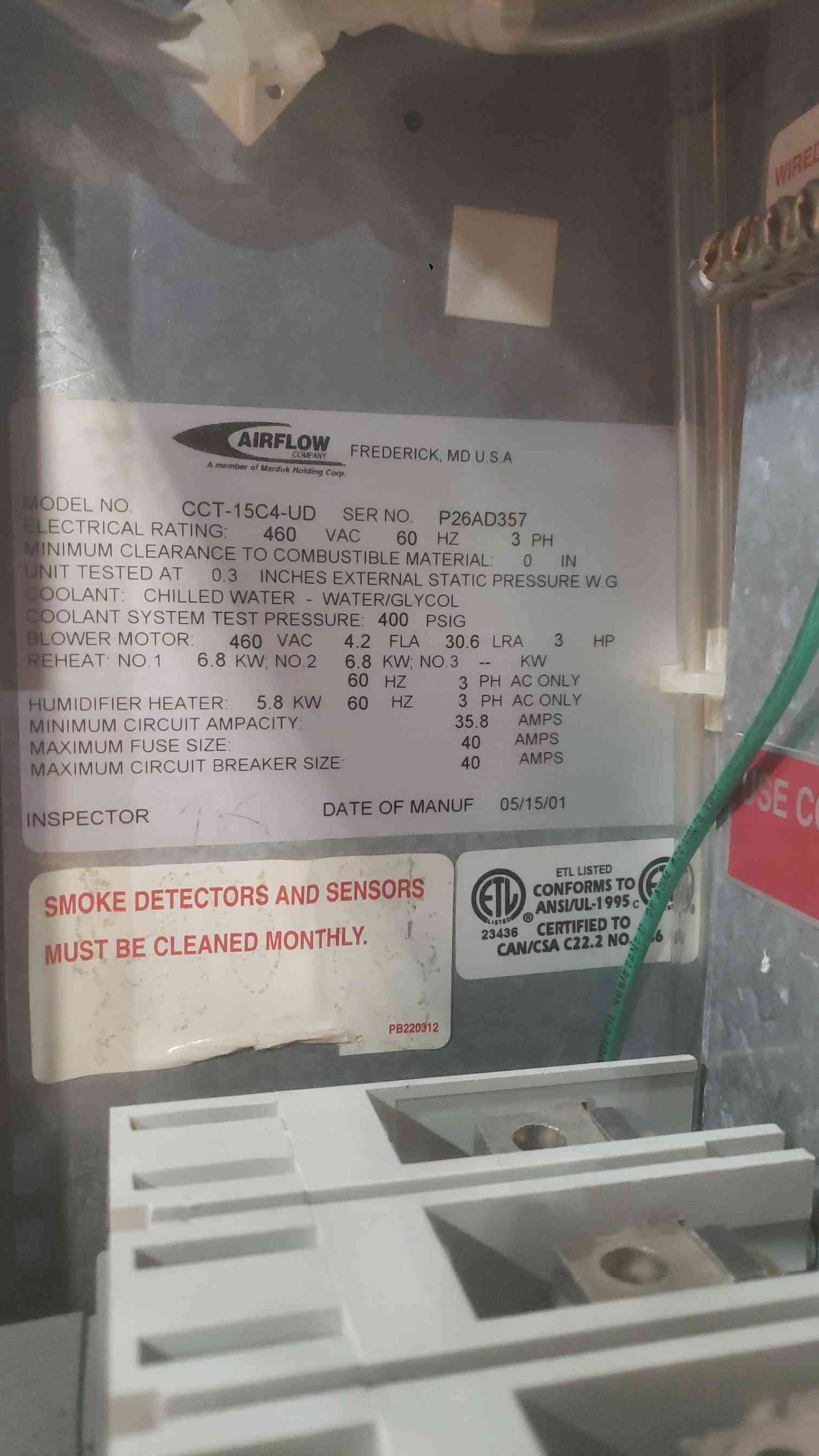 Airflow Company CCT-15C4-UD Data Center CRAC AC Unit 460V 3PH Chilled Water