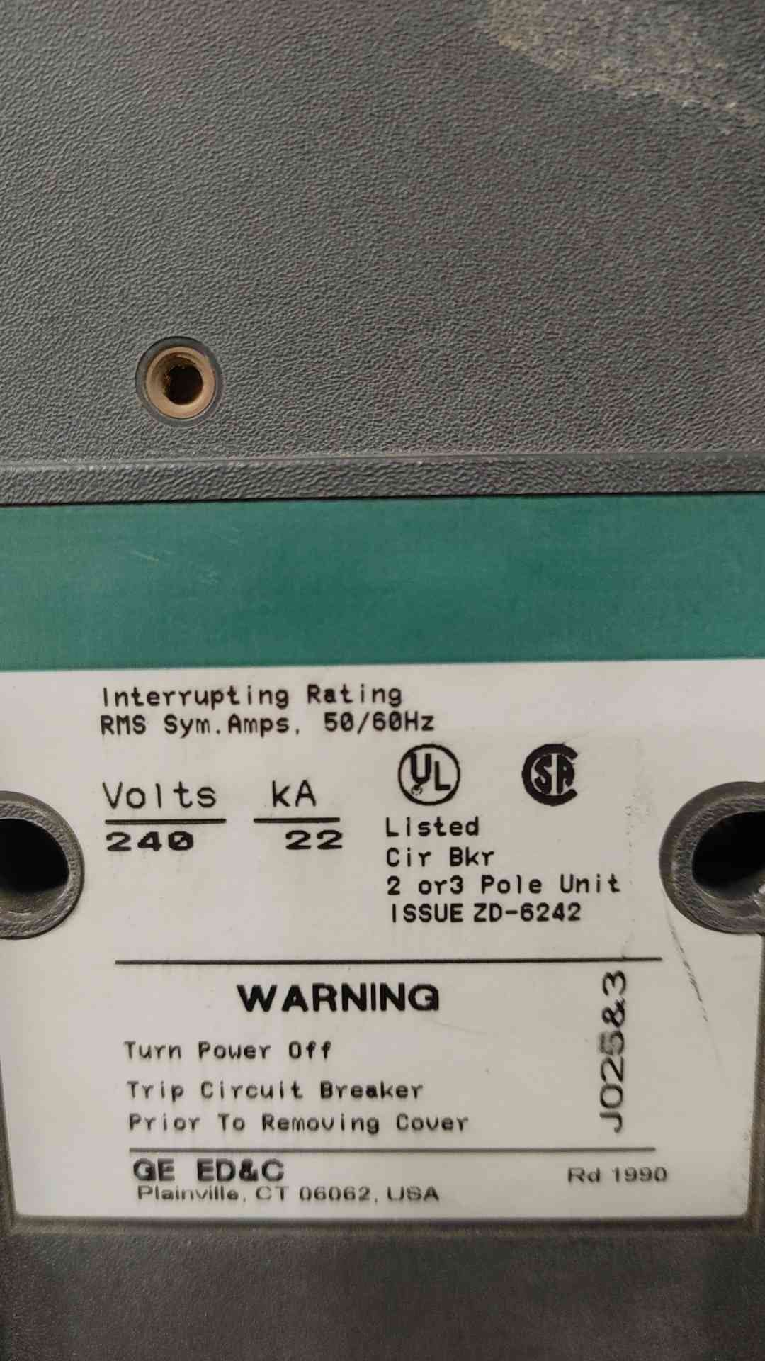 GE TJD432400 Industrial Circuit Breaker, 3-Pole, 250A Max, 240VAC (Sku:114697)