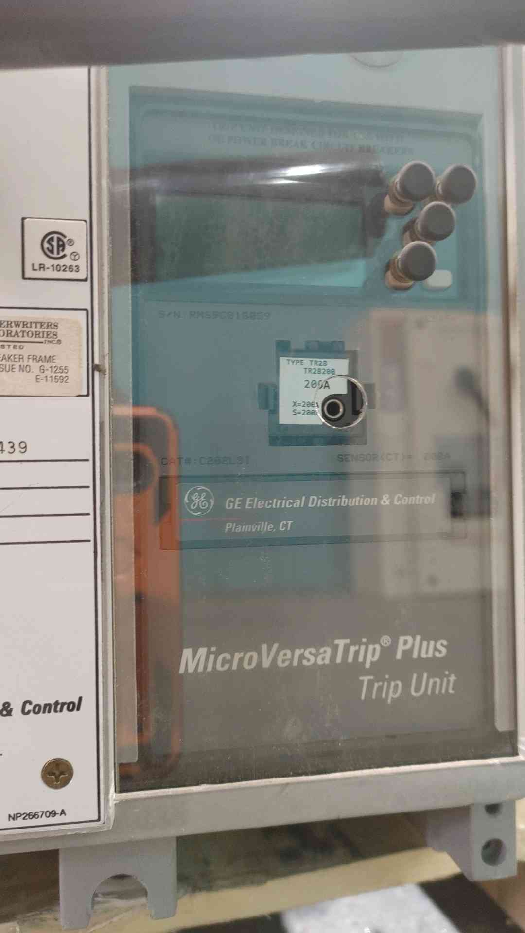 GE Power Break 800A Frame TC82TTR 200A Circuit Breaker Drawout MicroVersaTrip Plus 800A Frame