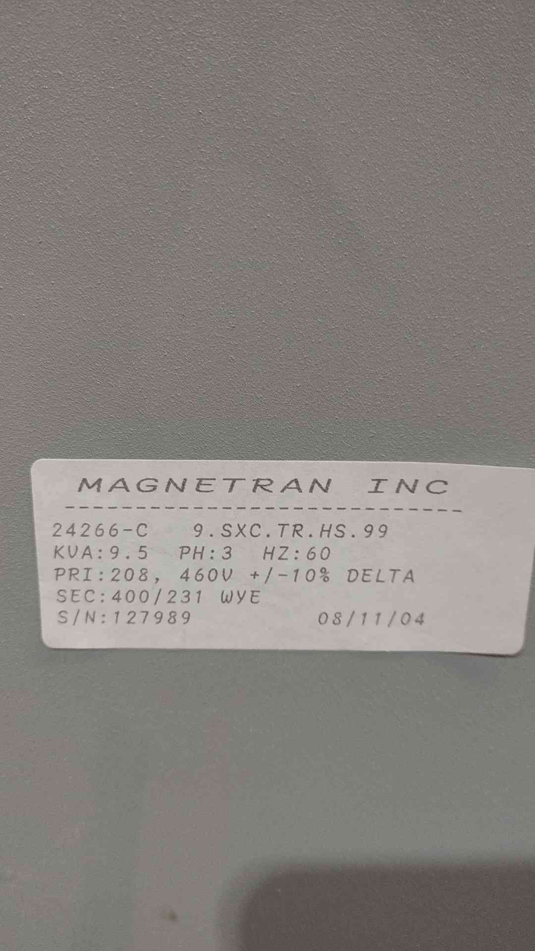 Magnetran 9.5 kVA Transformer 208V 460V Delta to 400V 231V Wye 3 Phase European