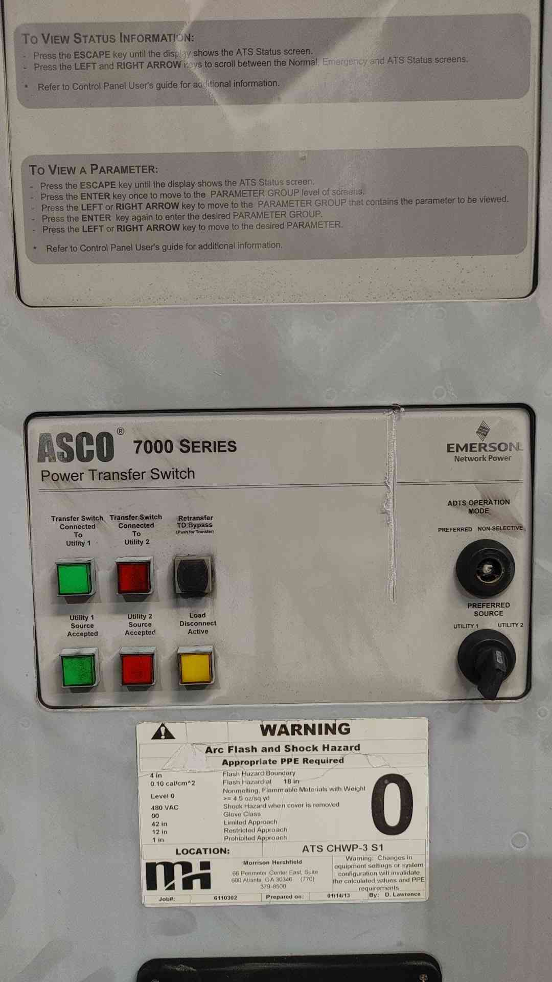 ASCO 7000 Series 85A Automatic Transfer Switch 480V 3Ph ATS J7ADTS030150N5XF