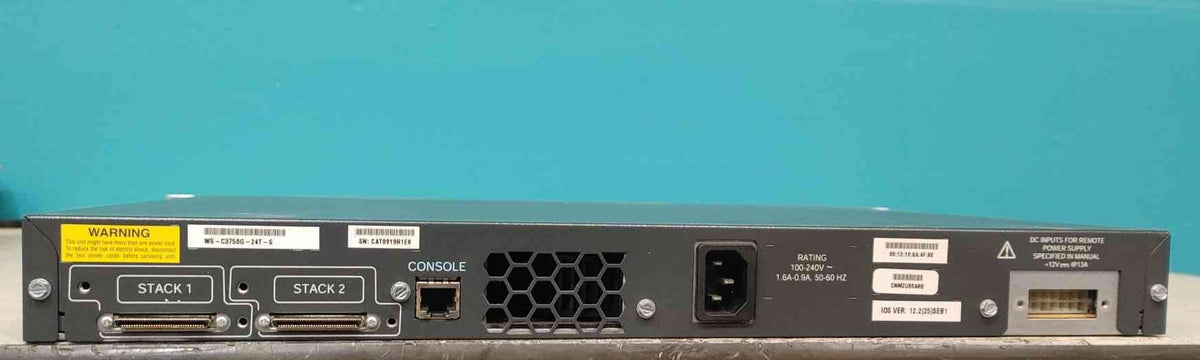 Cisco Catalyst WS-C3750G-24T-S 24-Port Gigabit Layer 3 Switch StackWise 1U