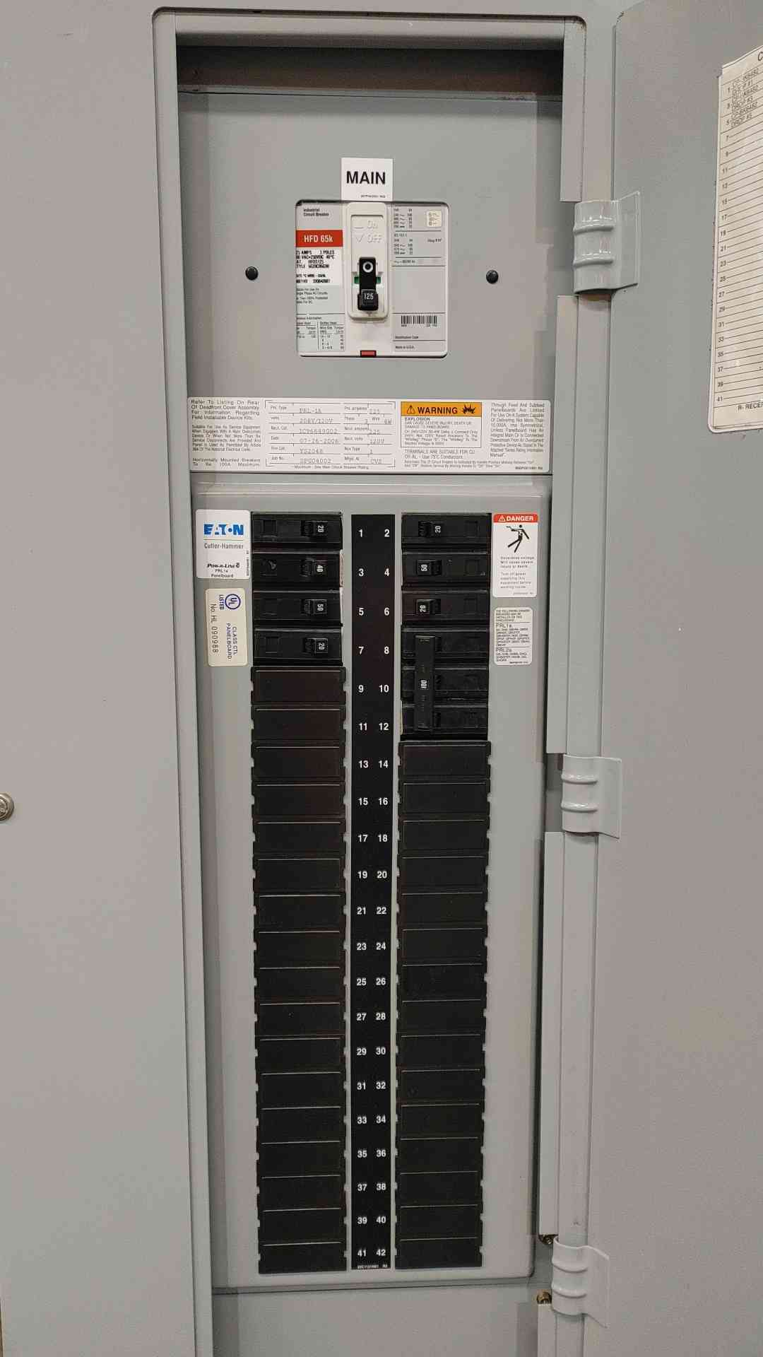 Eaton Cutler-Hammer PRL1a Panelboard 225A 208Y/120V 3PH Loaded W Breakers 125A