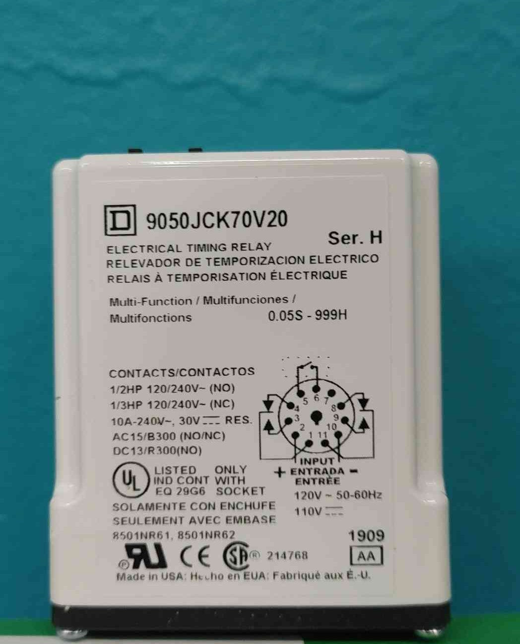 NEW Square D 9050JCK70V20 Multi-Function Time Delay Relay 120V 11-Pin DPDT 10A 9050JCK