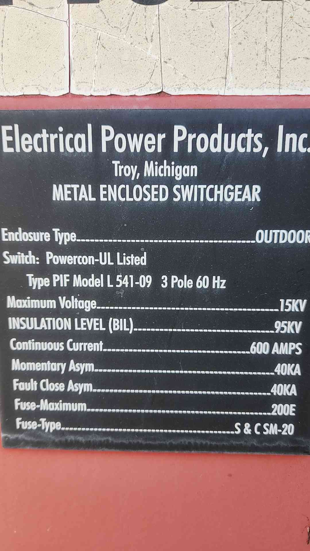Electrical Power Products 15kV 600A Metal Enclosed Switchgear Lineup SM-20 40kA
