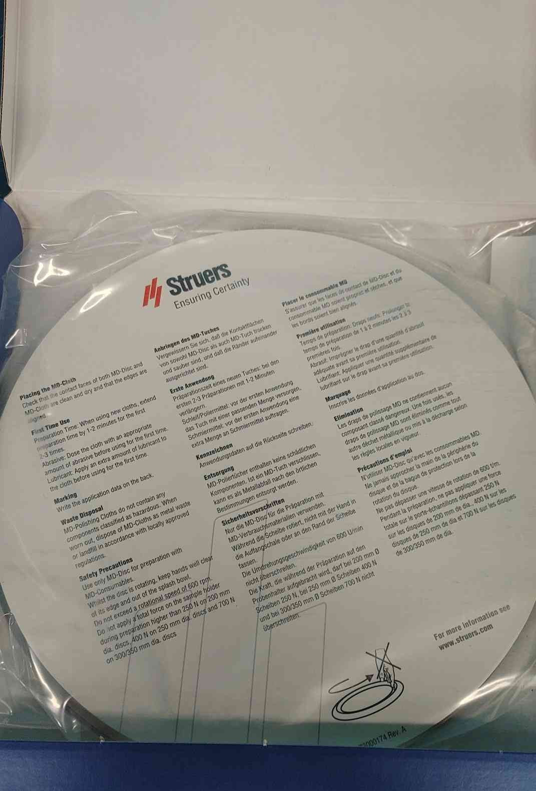 Struers MD-Chem 250mm 10" Polishing Cloth Magnetic Back 5 Pk 40500093 Metallographic