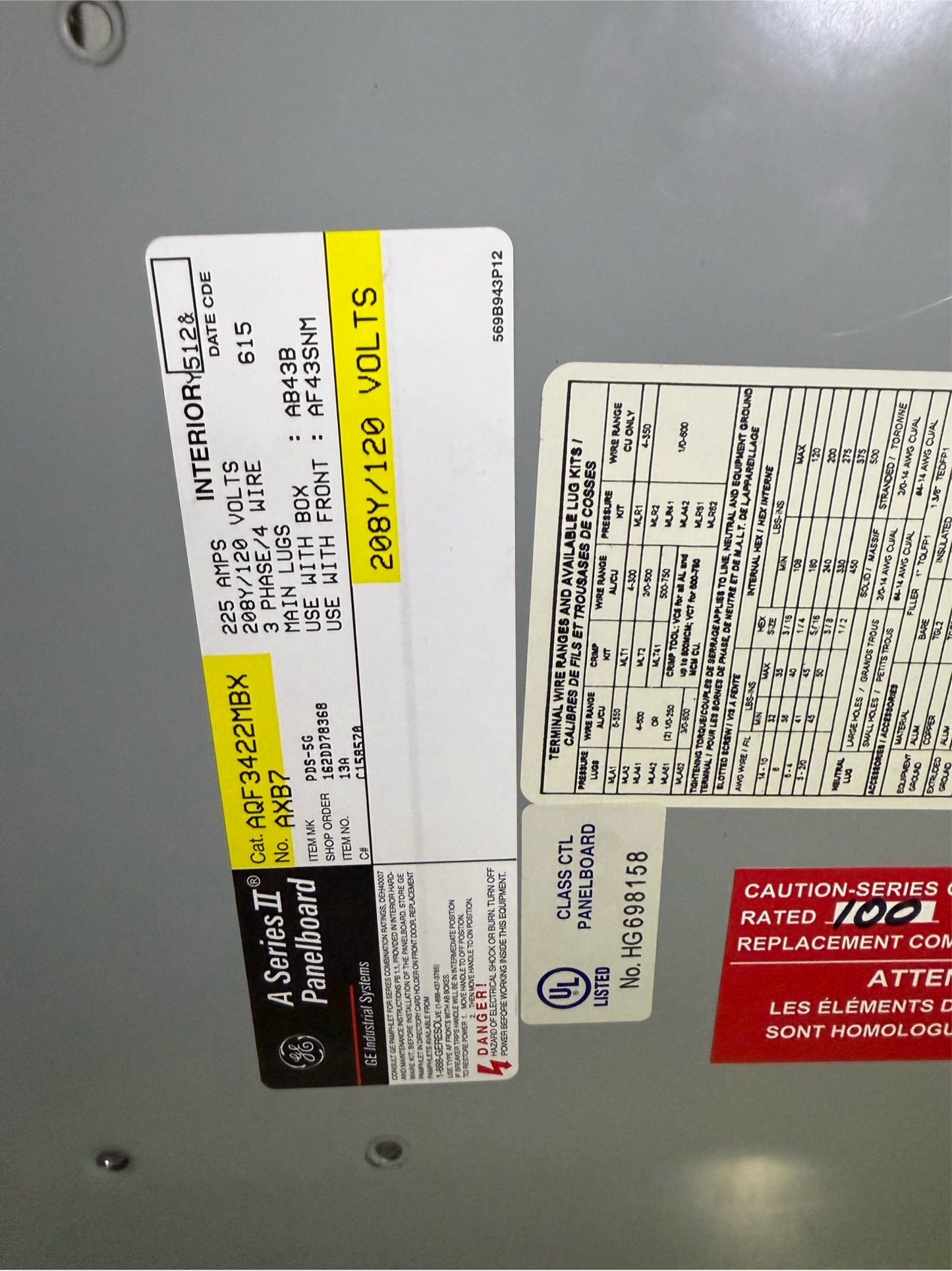 GE A Series ll  Panelboard 225 amp 208/120v 3PH (SKU: 109741)