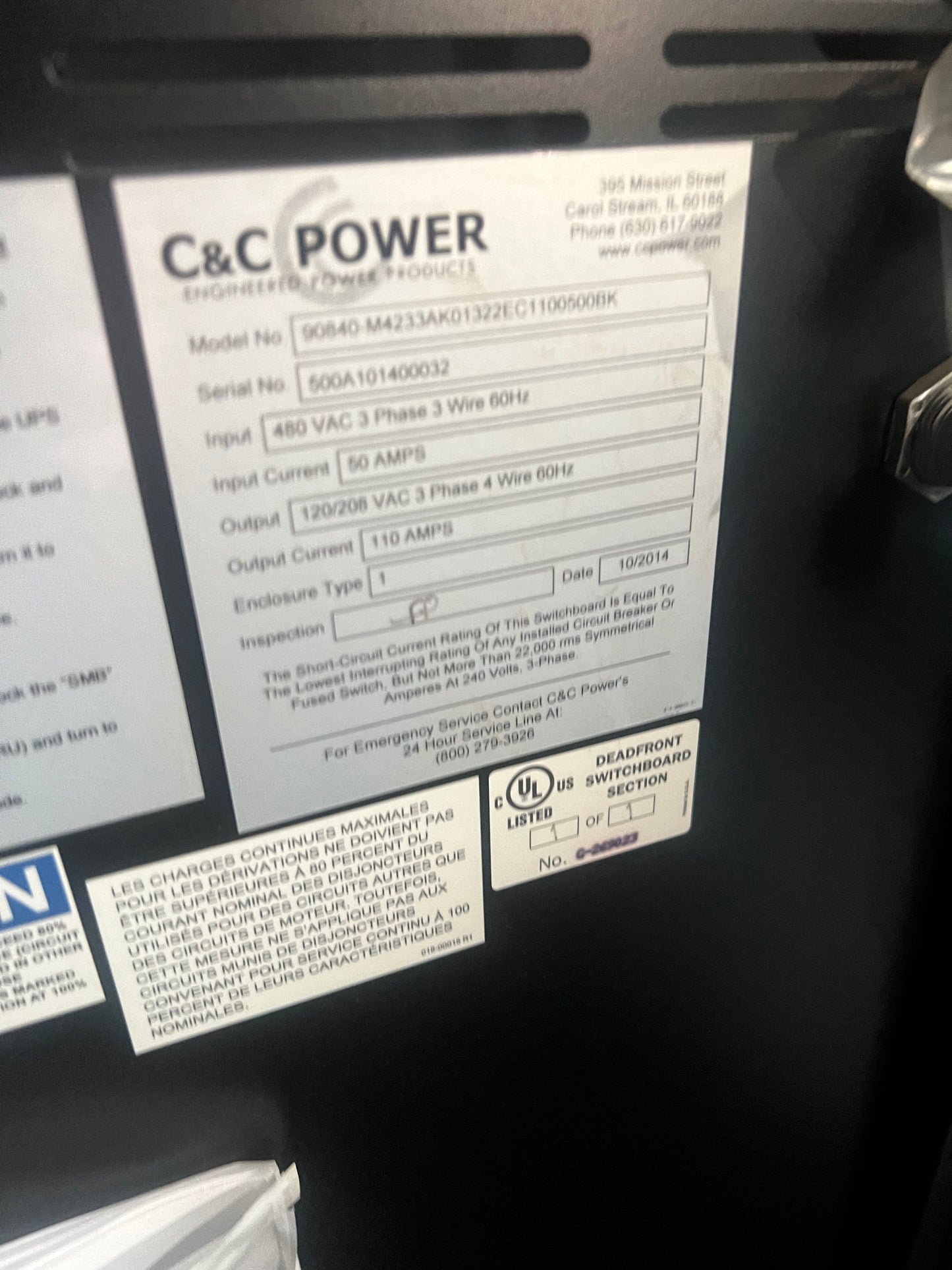 Mitsubishi 20kVA UPS UP1133A 208V 3 Phase Power System C&C Battery Bypass Cabinet