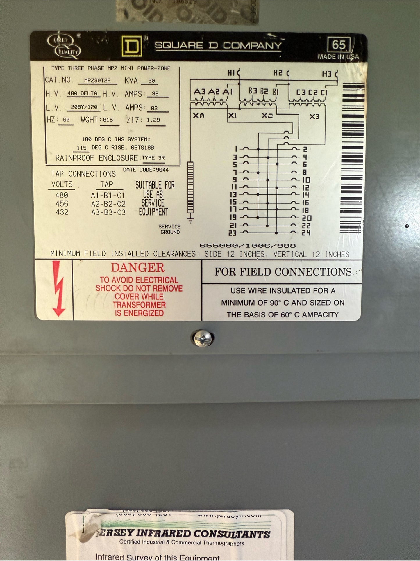 30KVA Square D Mini Power-Zone 3PH MPZ30T2F 480VX208/120