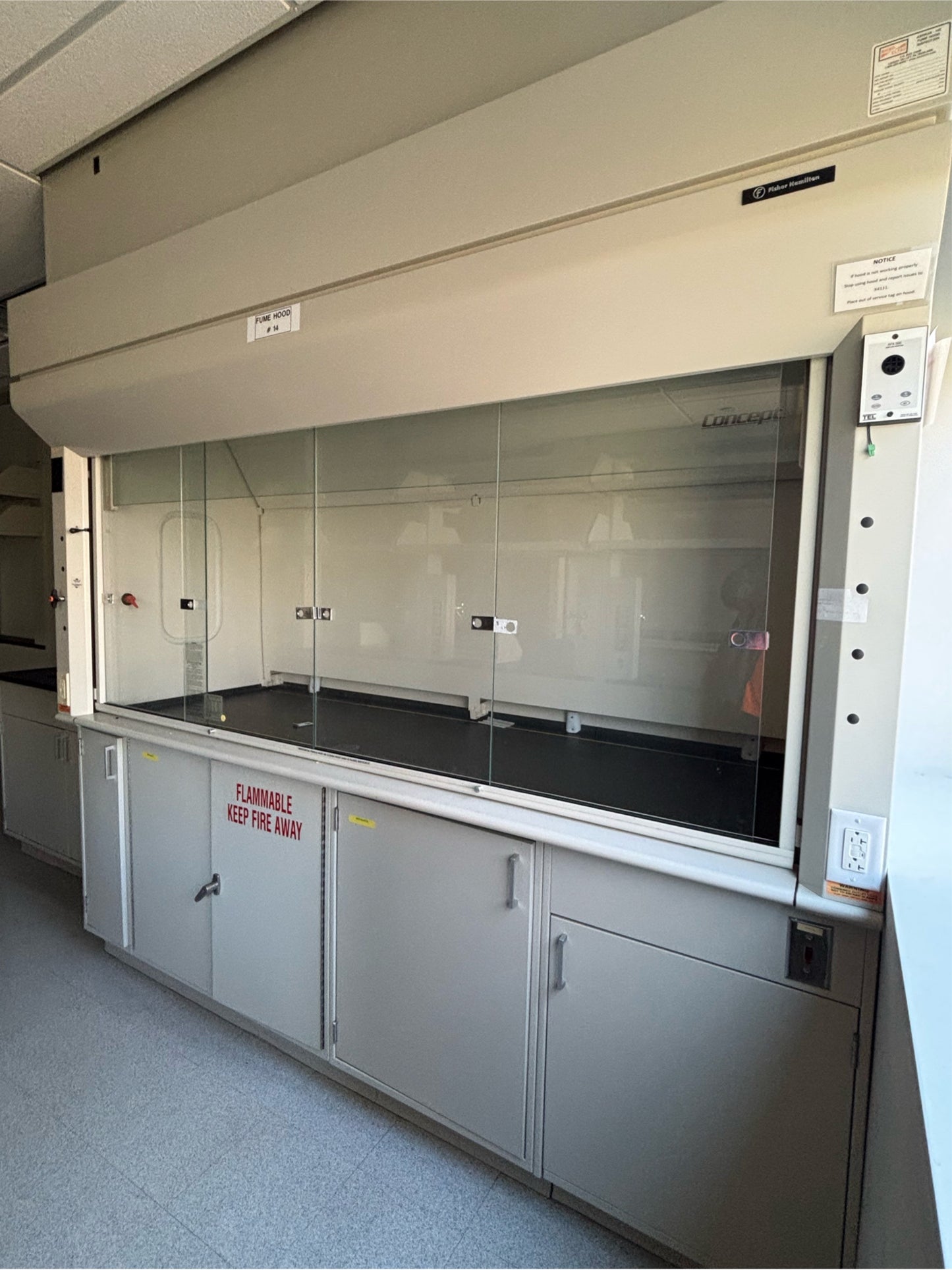 8' Fisher Hamilton "Concept" Fume Hood Polymer Lining Epoxy Work Bench A Condition (SKU: 112869)
