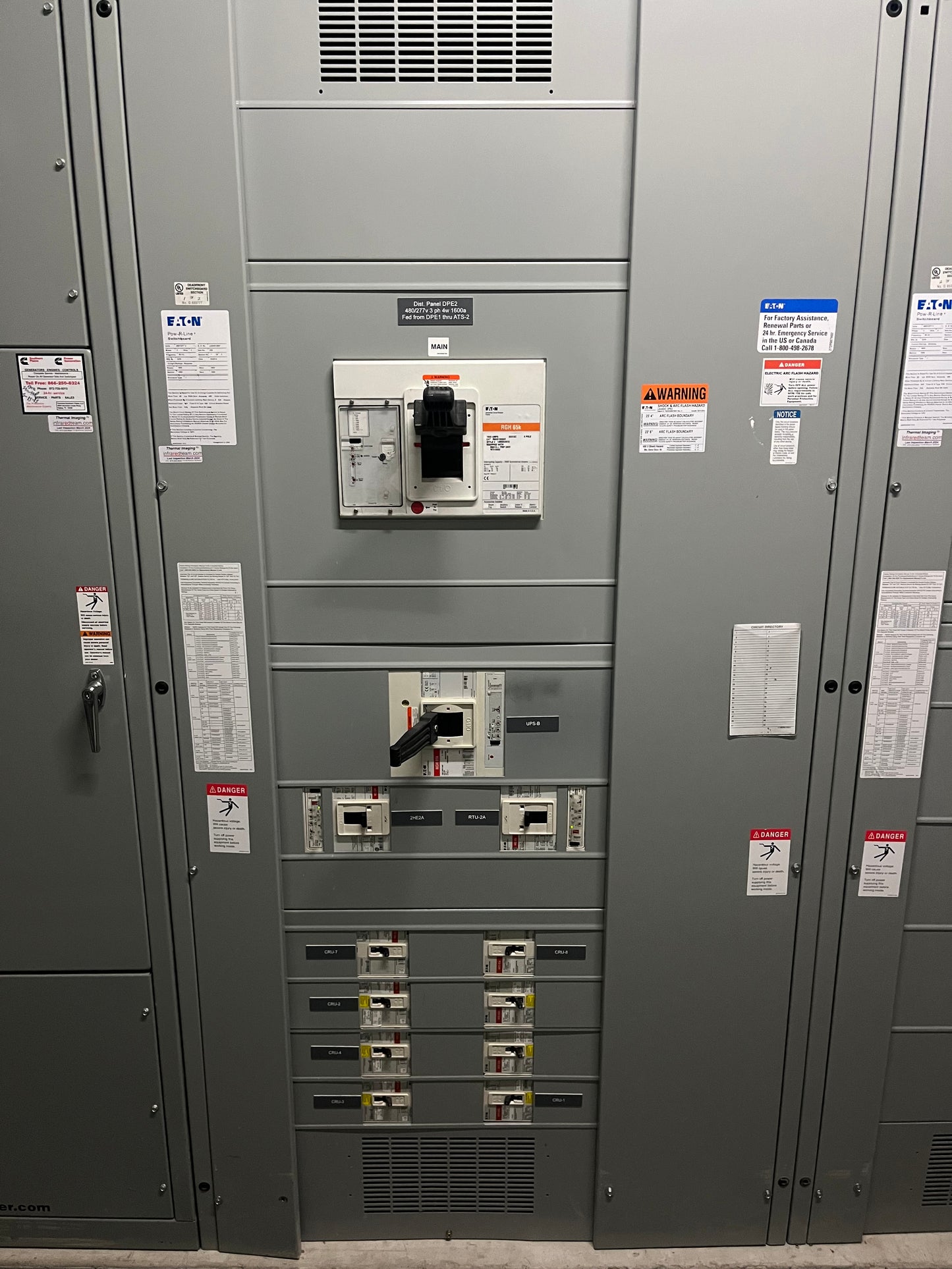 Eaton Pow-R-Line 1600 Amp 2 Section Switchboard 480V 3PH RGH Main NGH HMDL Breakers