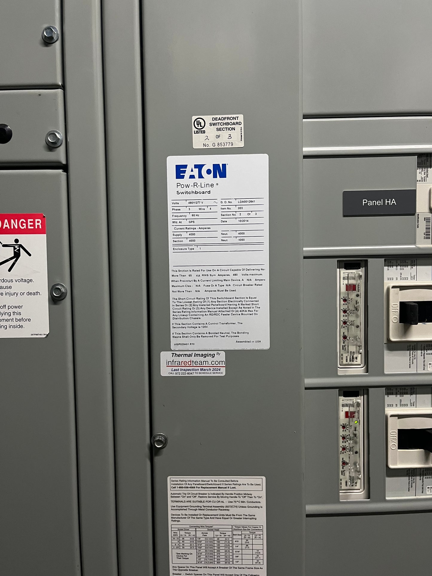 Eaton Magnum SB 4000 Amp Main Breaker Pow-R-Line Switchboard 480V 3PH Digitrip 520