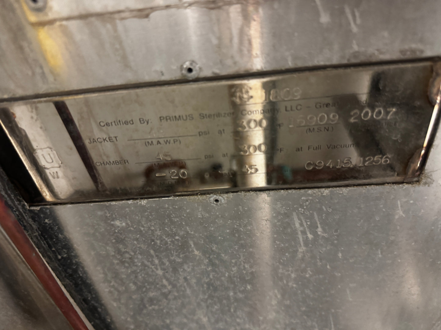 Primus PSS5-C-MSS Steam Sterilizer Autoclave 2007 Stainless Jacket 45 PSI