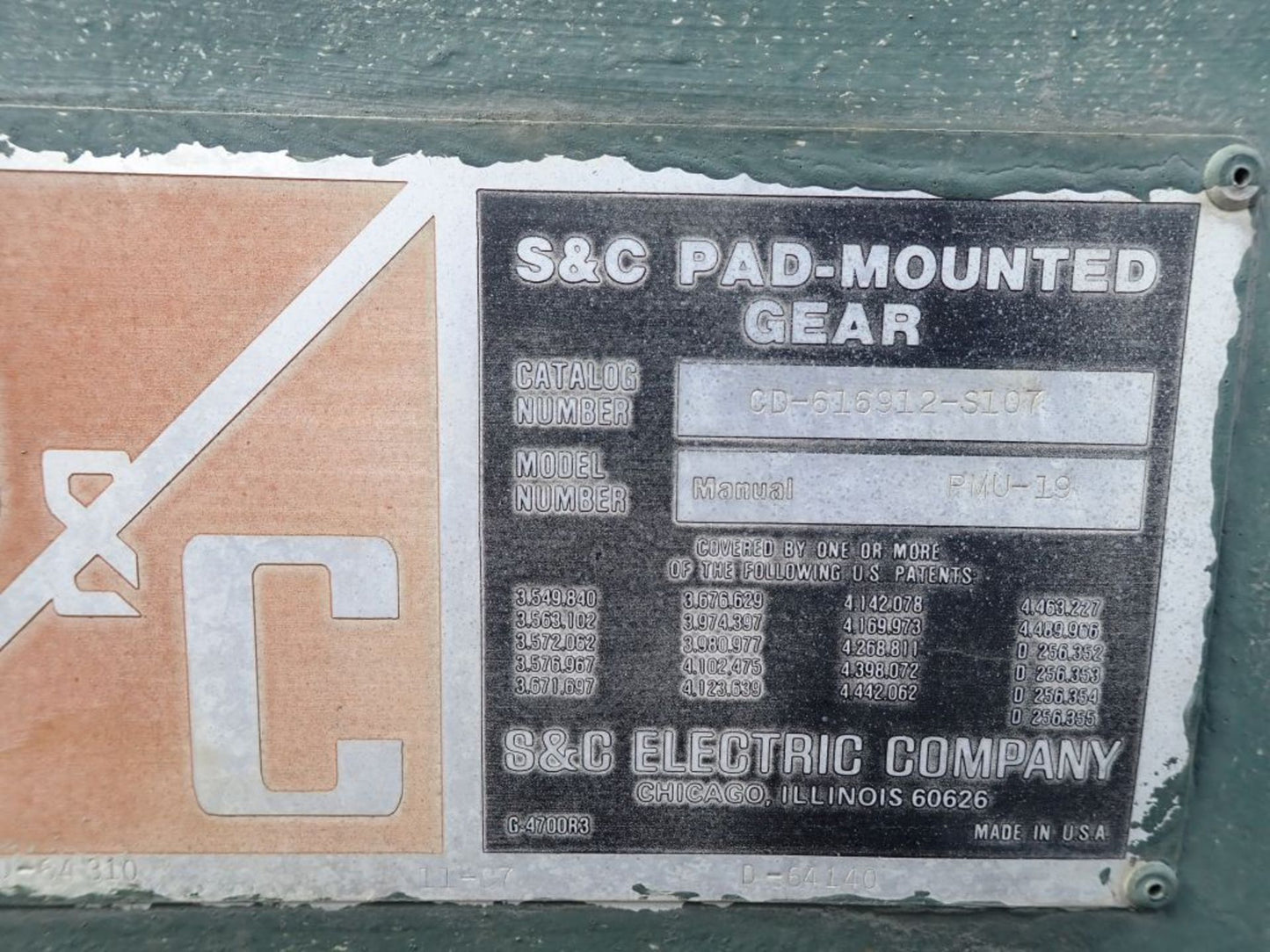 S&C 15KV Pad-Mount Switch Cat No. CD-616912-S107 (SKU: 110106)