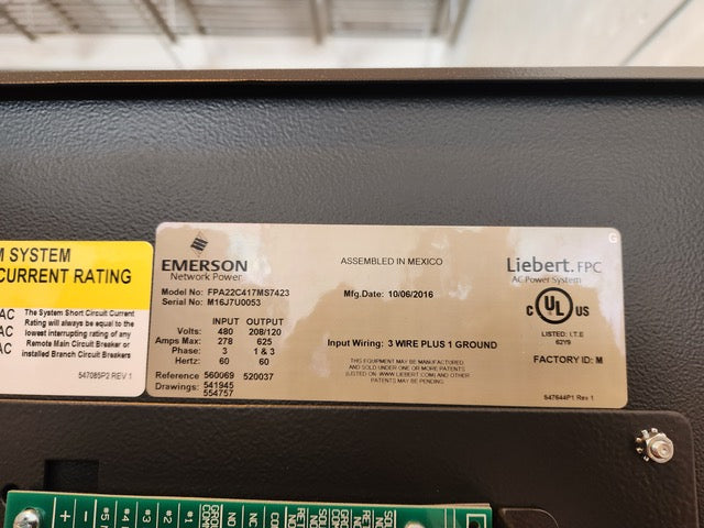 Liebert FPC Power Distribution Center Double Sided - Model FPA22C417MS7423 - 480V/208V (Sku:116333)