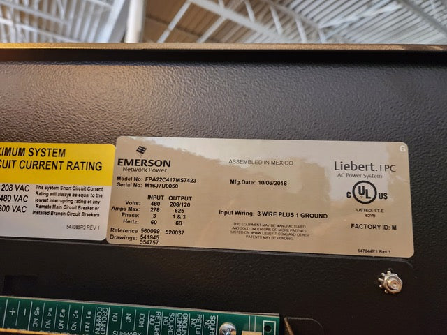 Liebert FPC Power Distribution Center Double Sided - Model FPA22C417MS7423 - 480V/208V (Sku:116333)