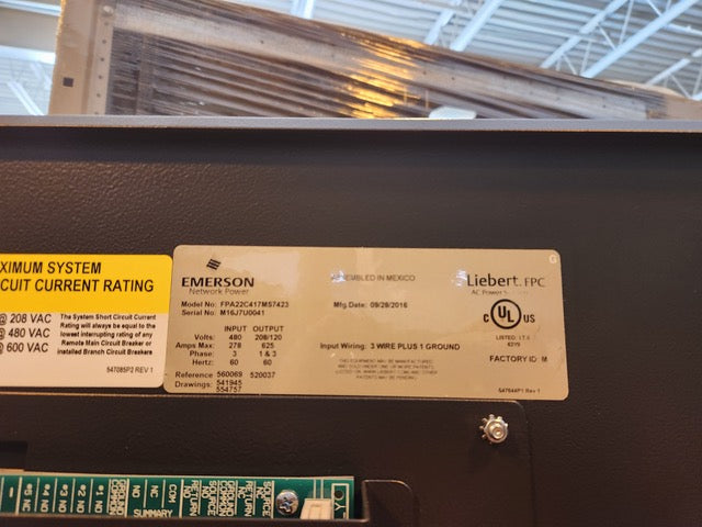 Liebert FPC Power Distribution Center Double Sided - Model FPA22C417MS7423 - 480V/208V (Sku:116333)