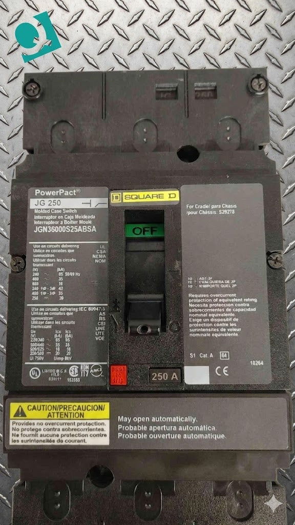 Square D 250A PowerPact J-Frame (JG 250) Breaker JGN36000S25ABSA (SKU: 111872)
