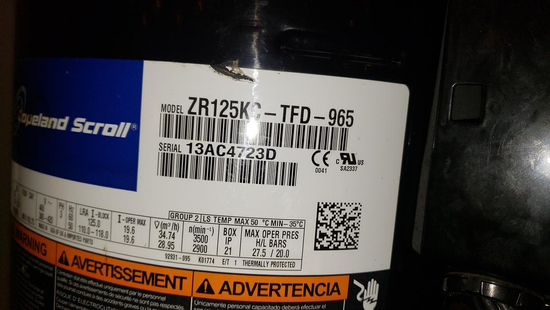 Copeland Air Compressor ZR125KCTFD965(S6LLST7451)