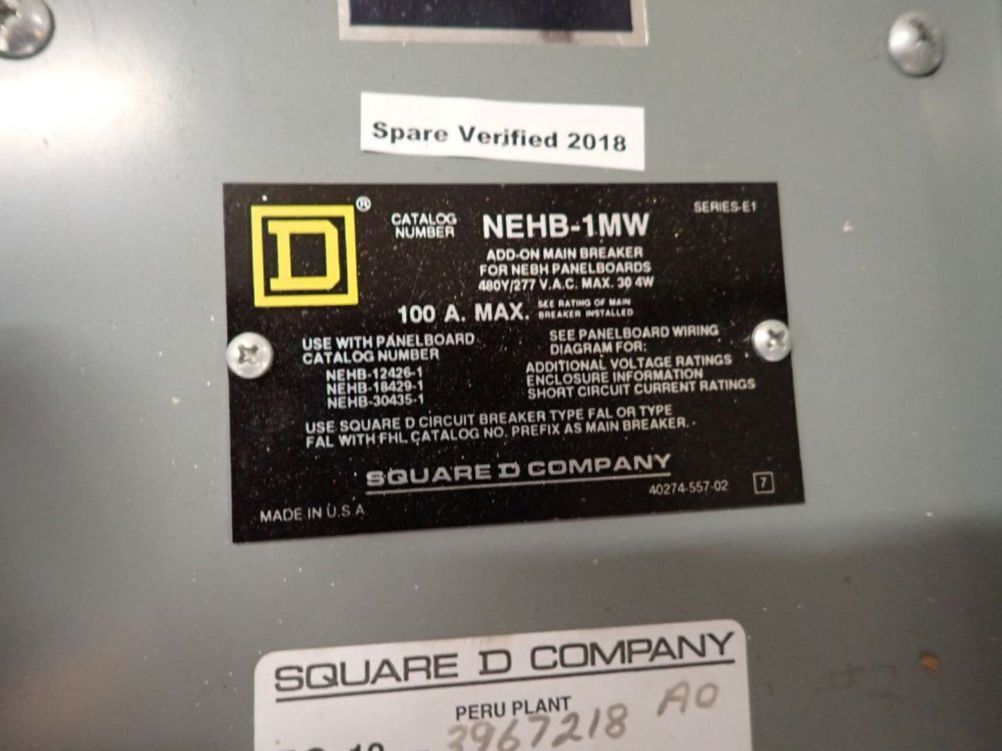 Square D NEHB 125A Panelboard NEHB-30435-1 480Y/277V w/ Main