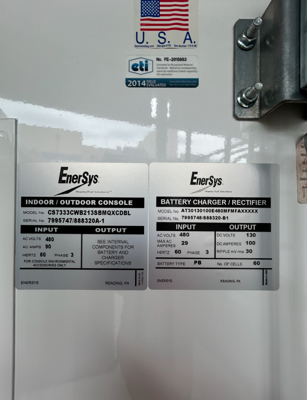 EnerSys AT30 Battery Charger Rectifier w/ 30 Rechargable Wet Cell Batteries 480VAC 3-PH Outdoor Enclosure Solar Storage (SKU: 113111)