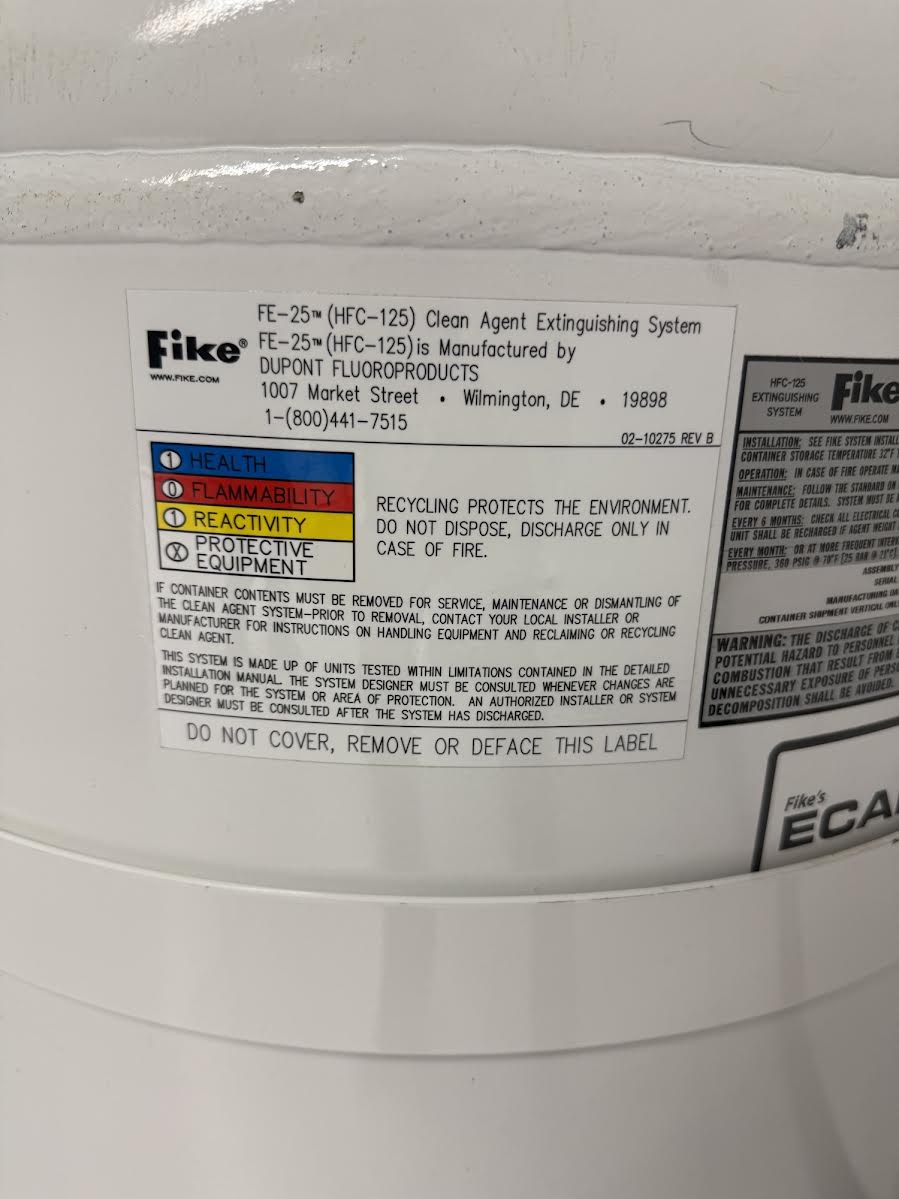 Fike Fire Suppression Cylidener HFC-125 Ecaro25 471Lbs Agent Weight