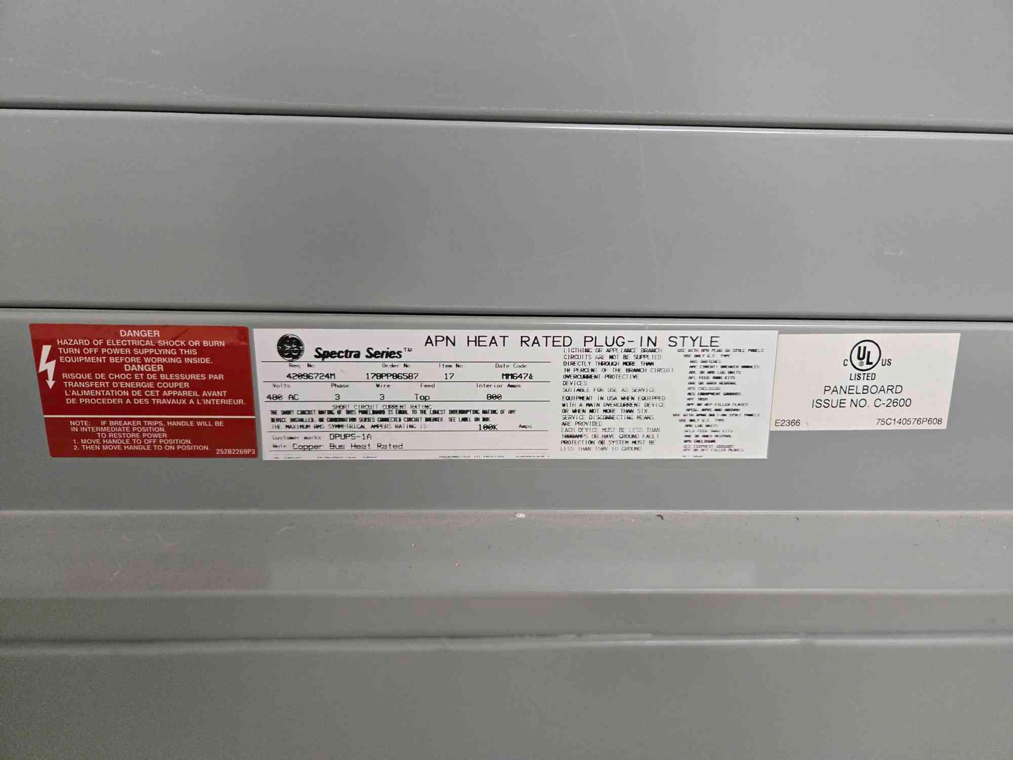 GE Spectra Series 480V Power Panel Board W/ 800A Main & 175A Dist (SKU: 107726)