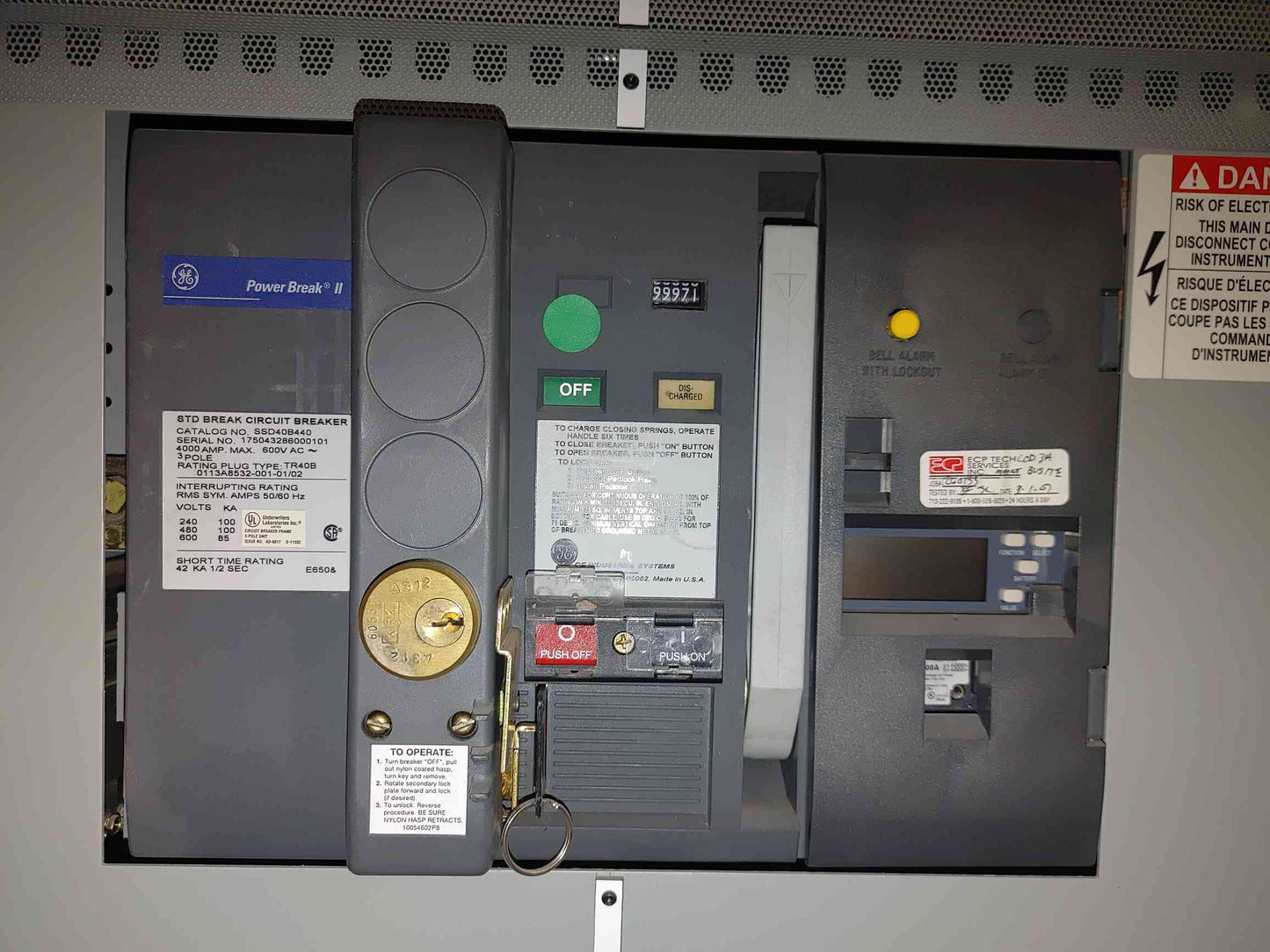 GE Power Break II MAIN SSD40B440 4000A 3P 600V Circuit Breaker MicroVersaTrip Plus (112944)