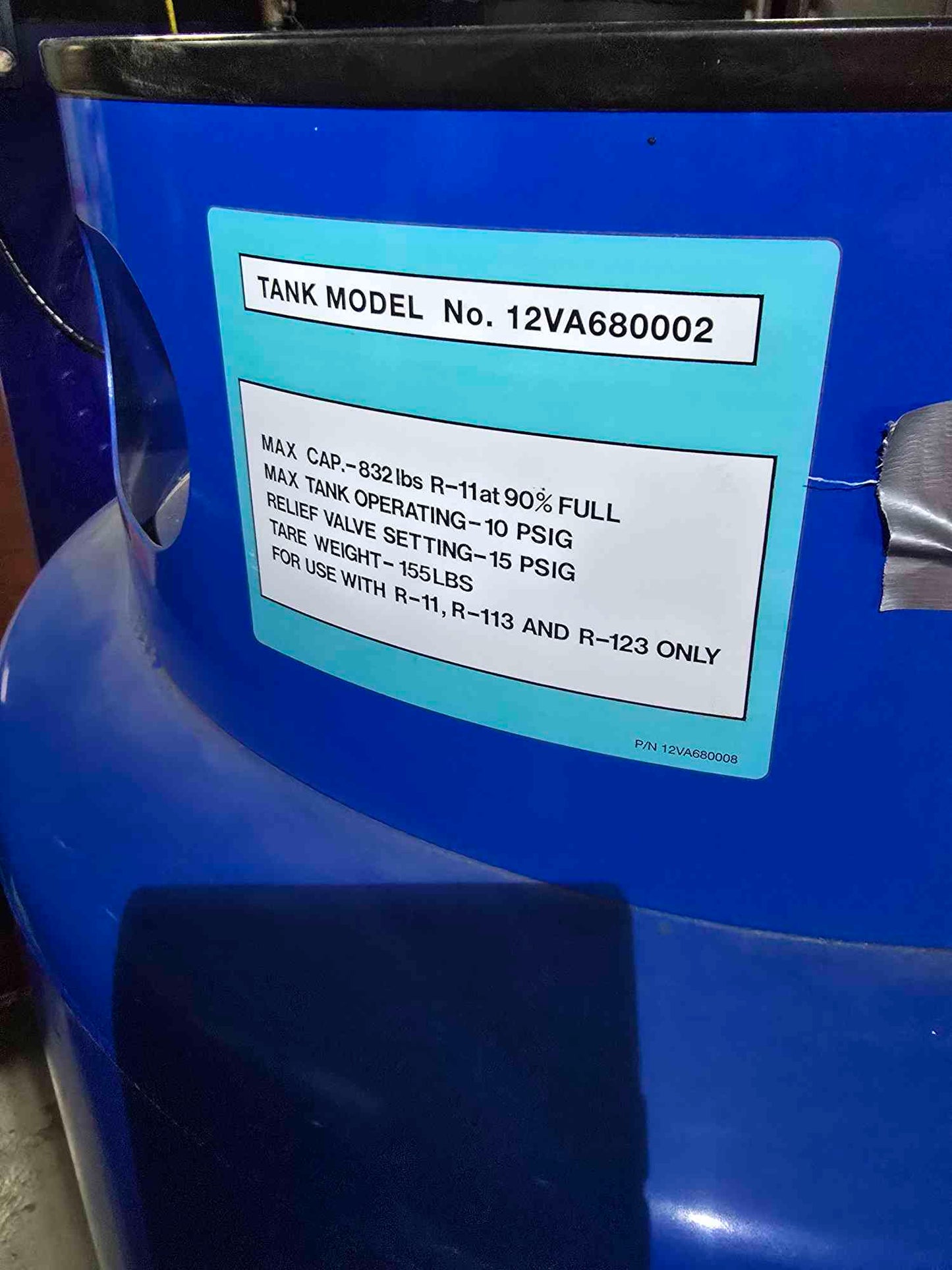 Carrier Refrigerant Tank Model 12VA680002