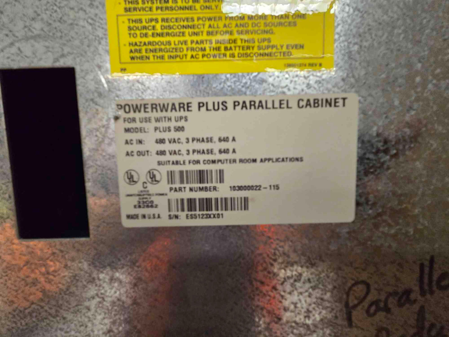 Powerware Plus 500 Parallel Cabinet 500KVA 480V (SKU: 110197)