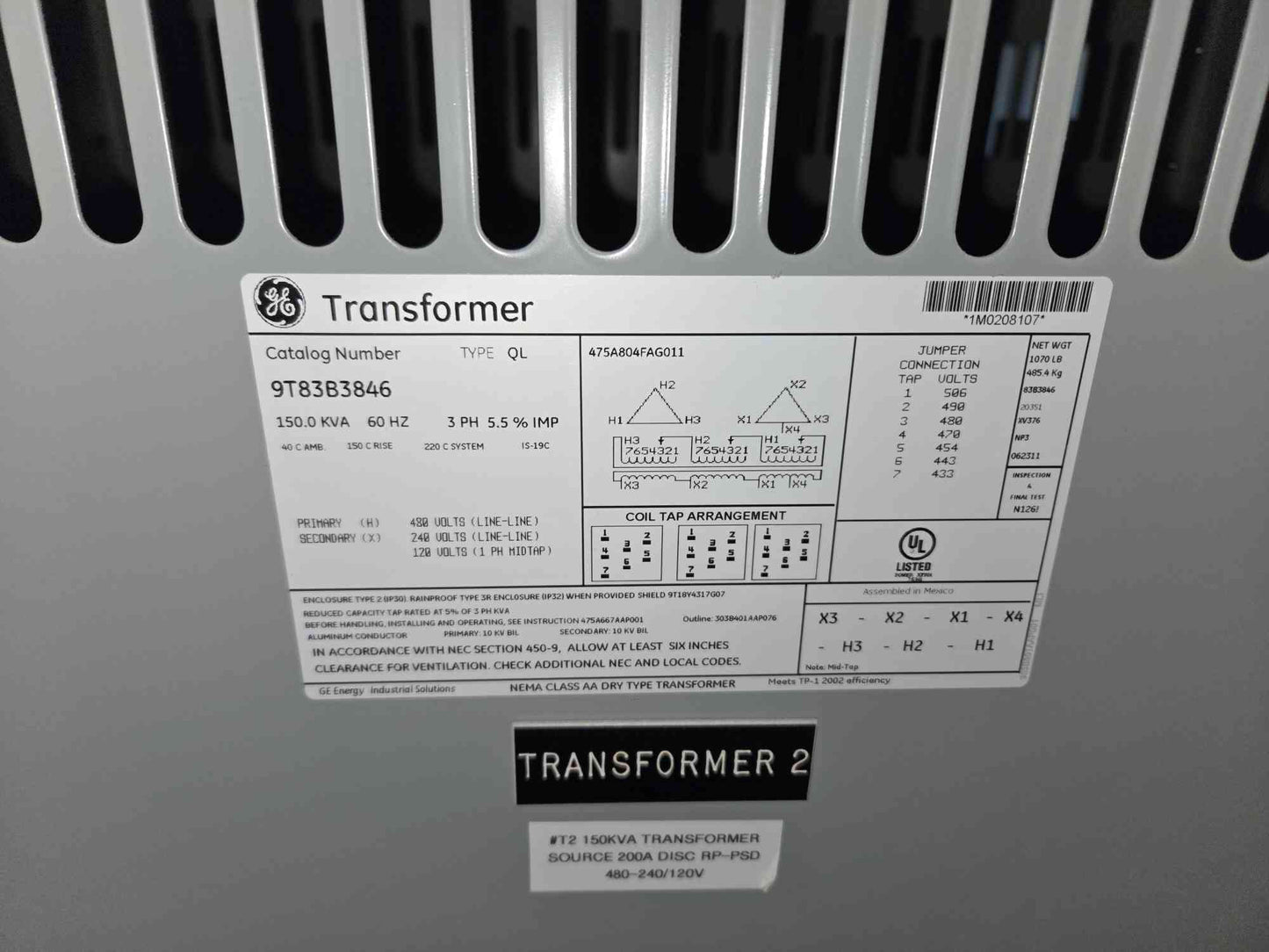 150KVA GE Transformer 9T83 B3846 60hz 3PH