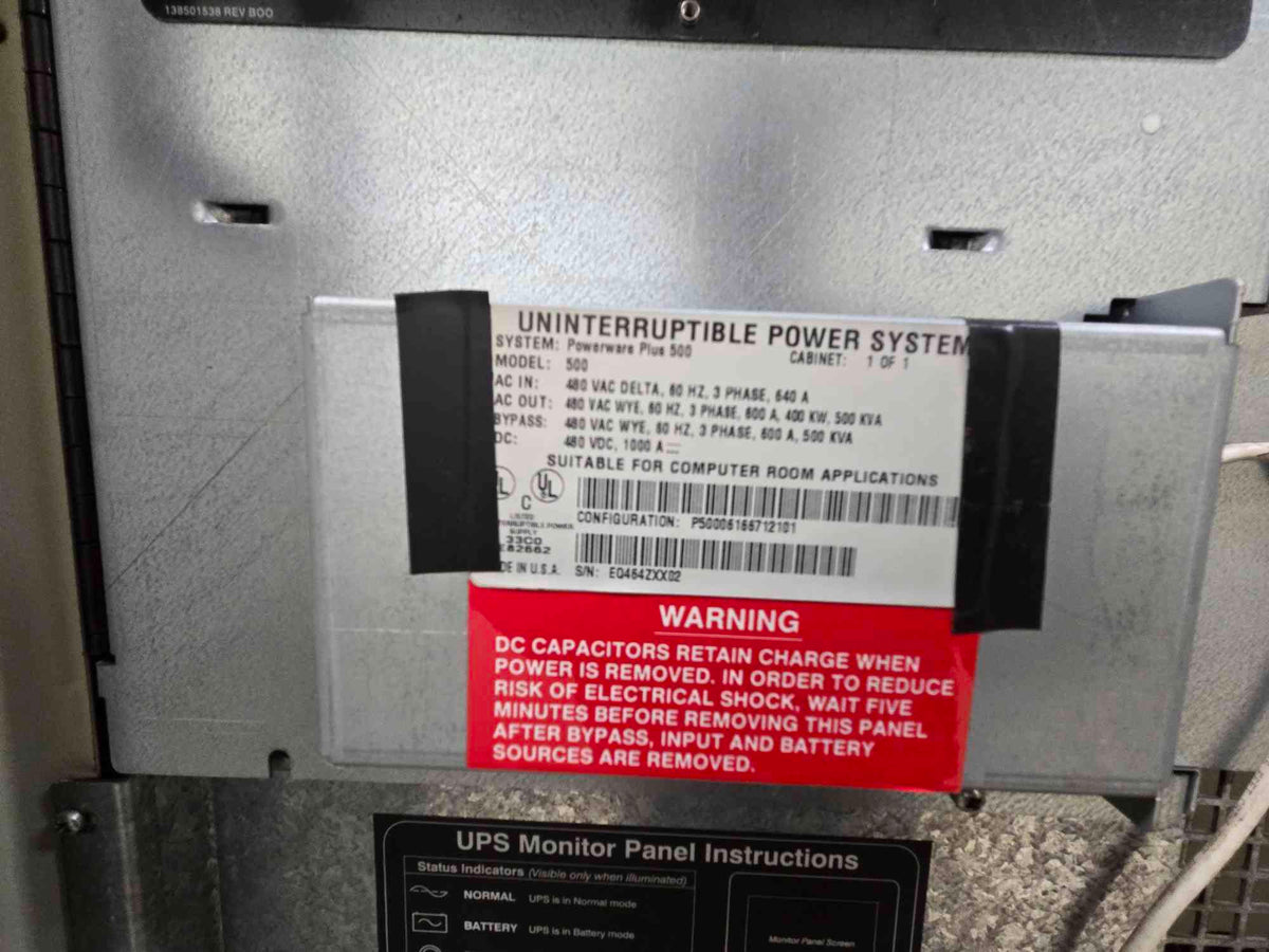 Eaton Powerware Plus 500 kVA 400kW 480V Industrial UPS & Input Transformer Lineup