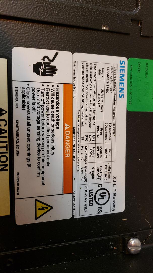 SIEMENS 400A 12' XJL Busway w/ 6 Tap Boxes & Feed Box(S6LLST11149)