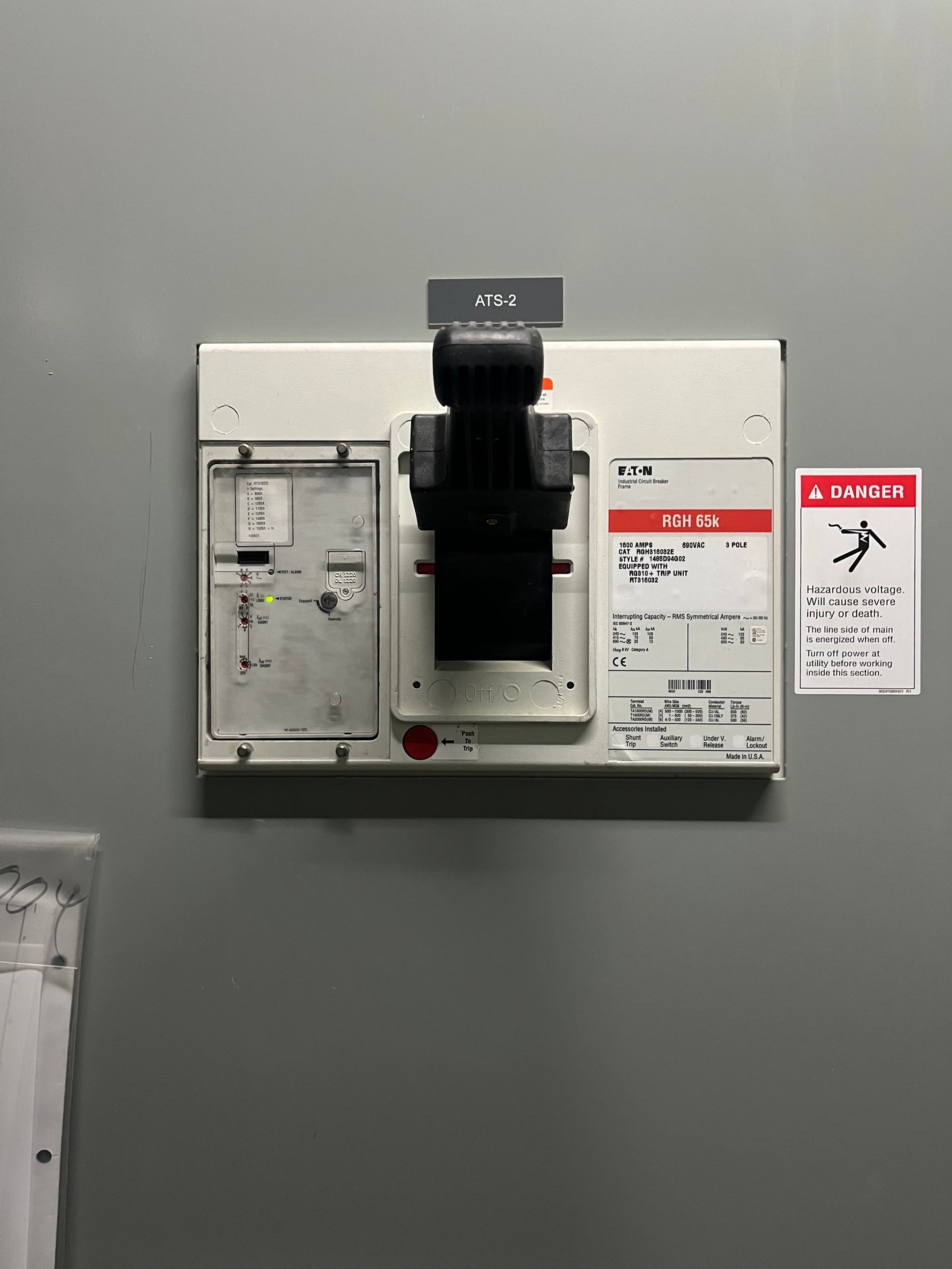 Eaton Pow-R-Line 480V 2500A 2 Section Switchboard RGH 1600 Amp Circuit Breaker RGH316033E