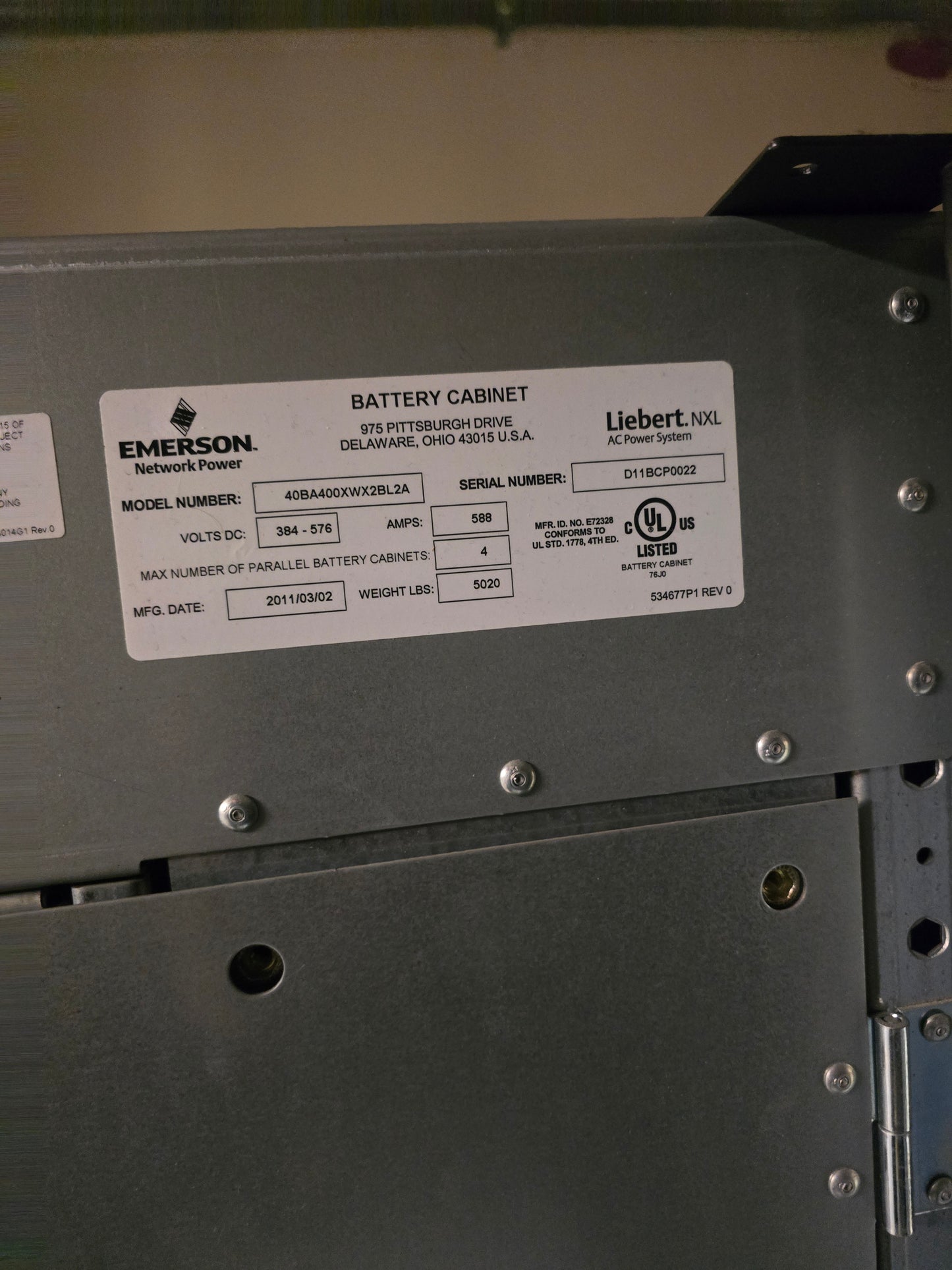 Liebert NXL 400kVA 360kW 480V 3PH Industrial UPS & 2 Battery Cabinets