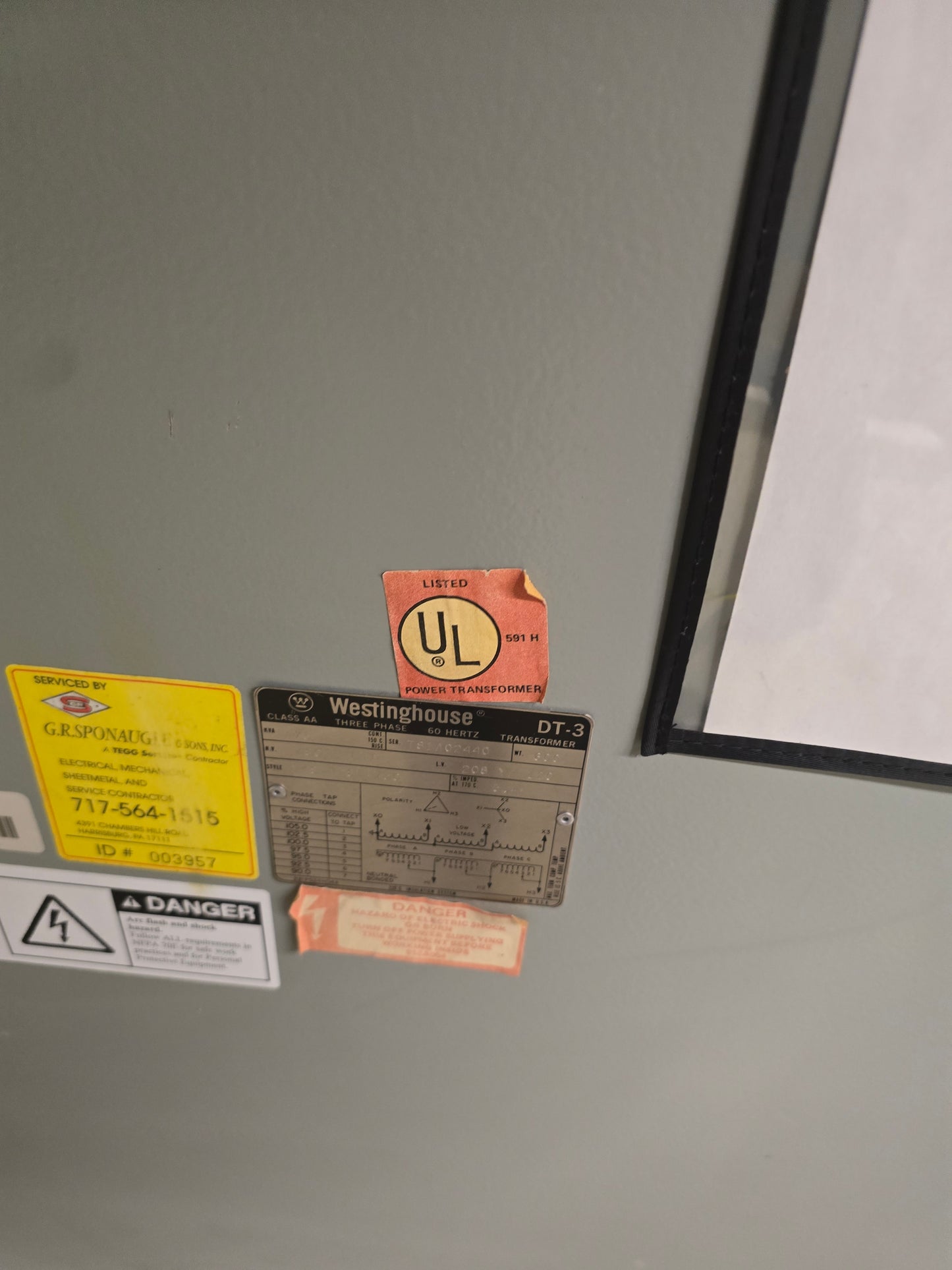 Westinghouse DT-3 75kVA 3-Phase Dry Type Transformer 480V to 208Y/120V