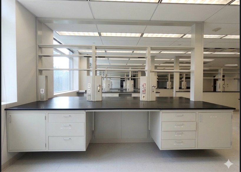 12'x66" Hamilton Metal Casework Island Work Center Reagent Shelf Epoxy Tops & Utilities Customize