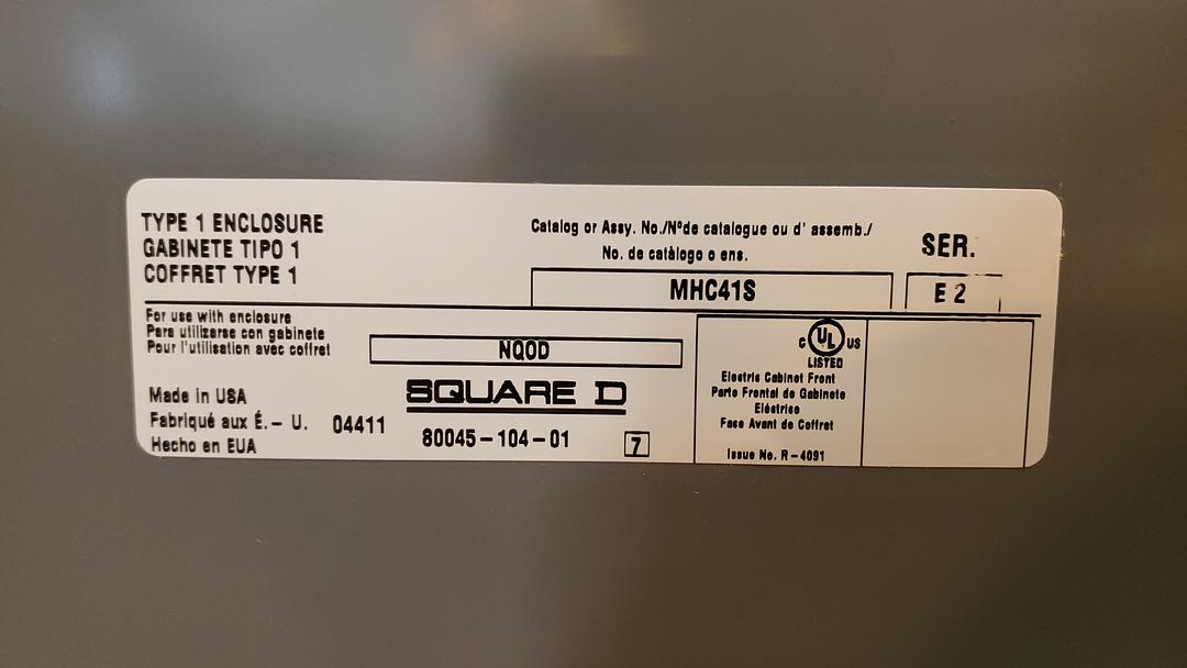 60A Square D Breaker Panel NQOD 208/120v E2 Loaded w/ Main(S6LLST12186)
