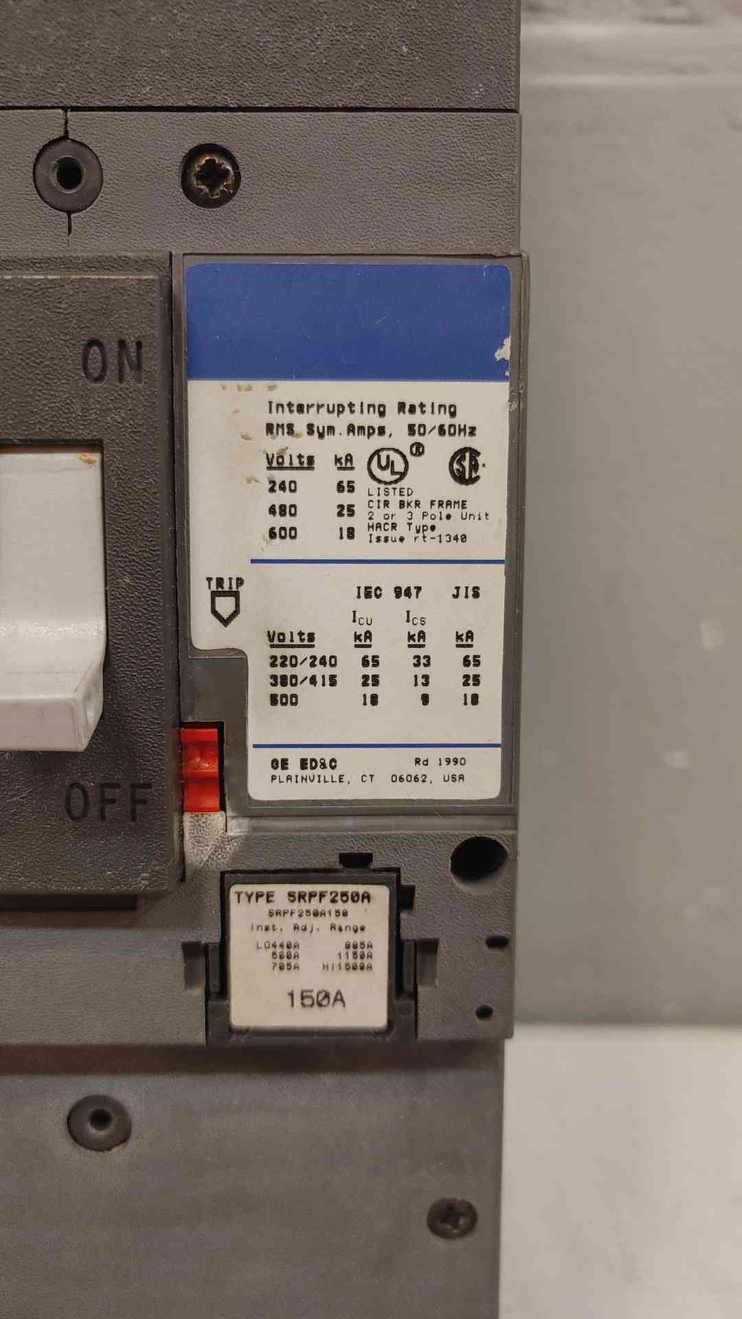 GE Spectra RMS 600VAC 150A SFHA36AT0250 (2628AA)