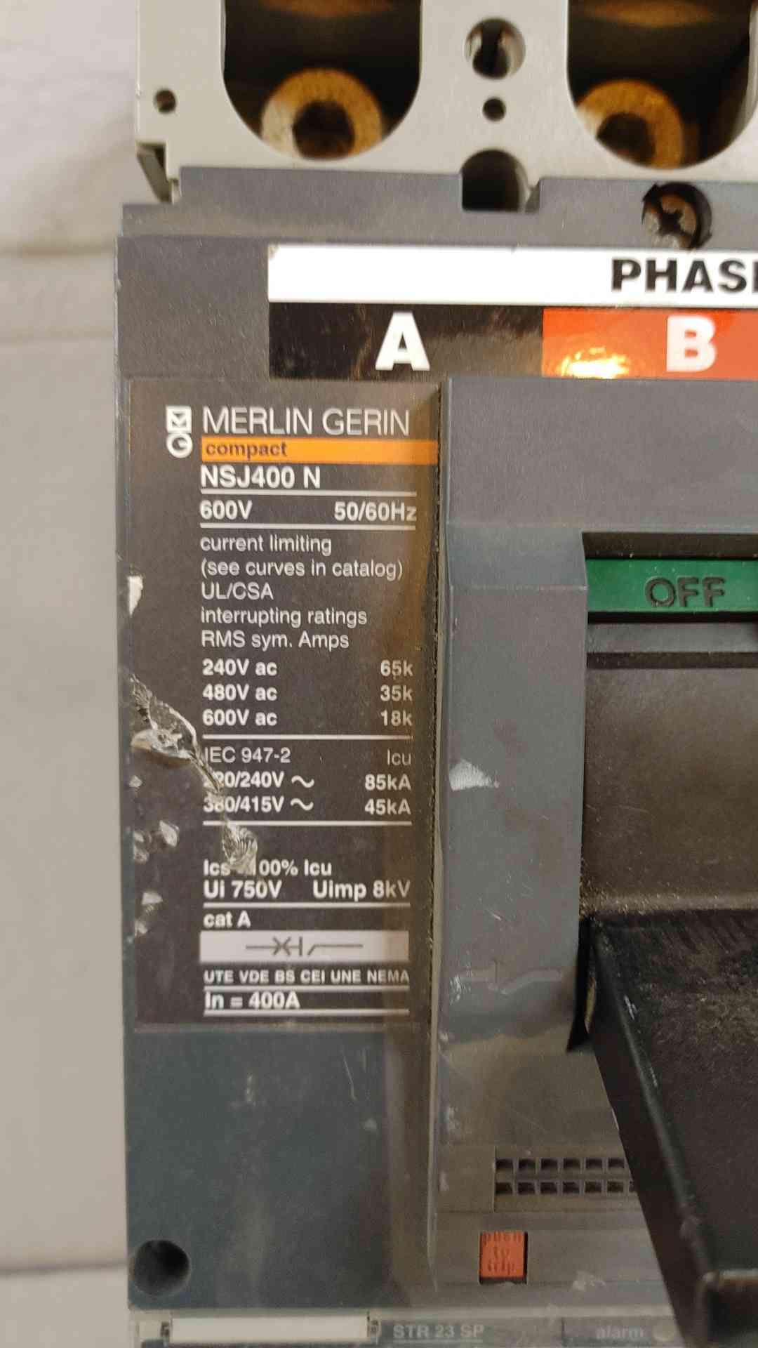 Merlin Gerin Compact 160/400A 3 Pole Circuit Breaker 600V NSJ400N(104614)