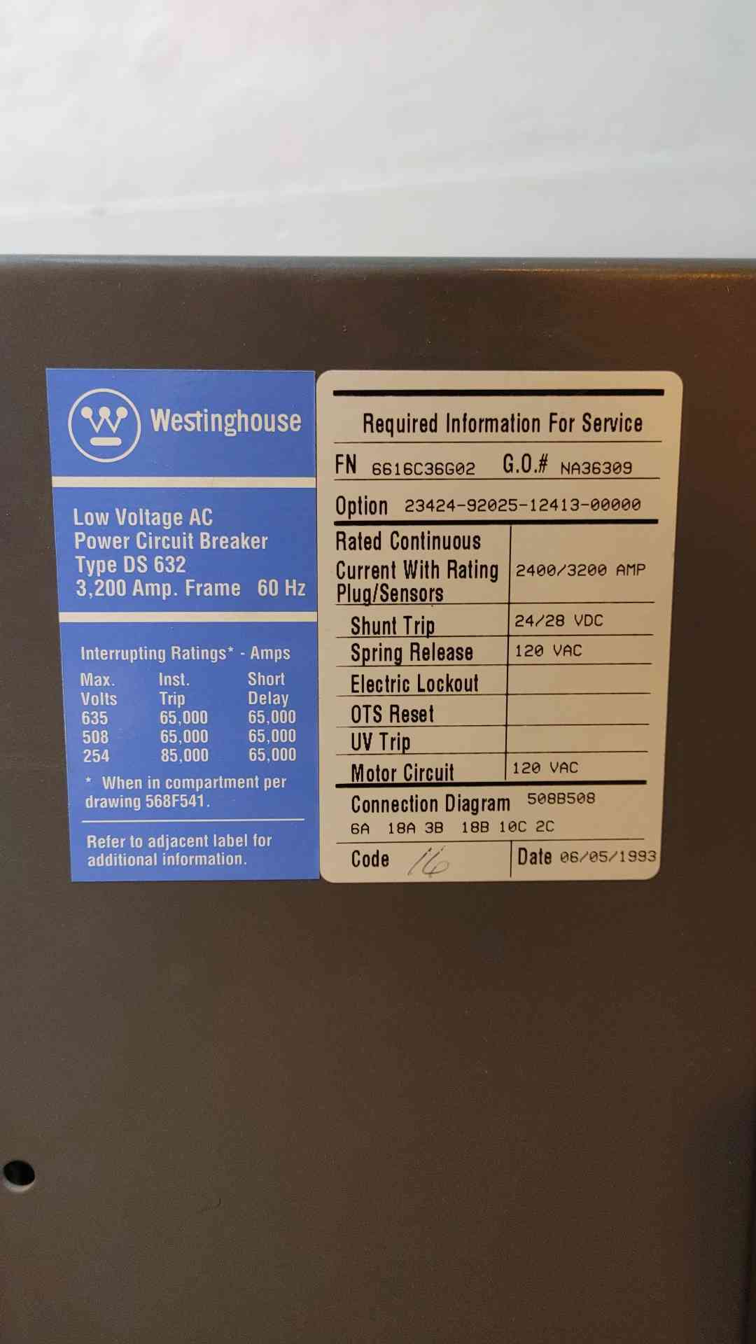 Westinghouse LV Circuit Breaker 2400/3200A DS632(104600)