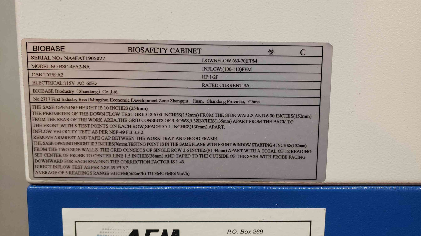 BioBase 55" Biosafety Cabinet BSC-4FA2-NA Class A2(106309)