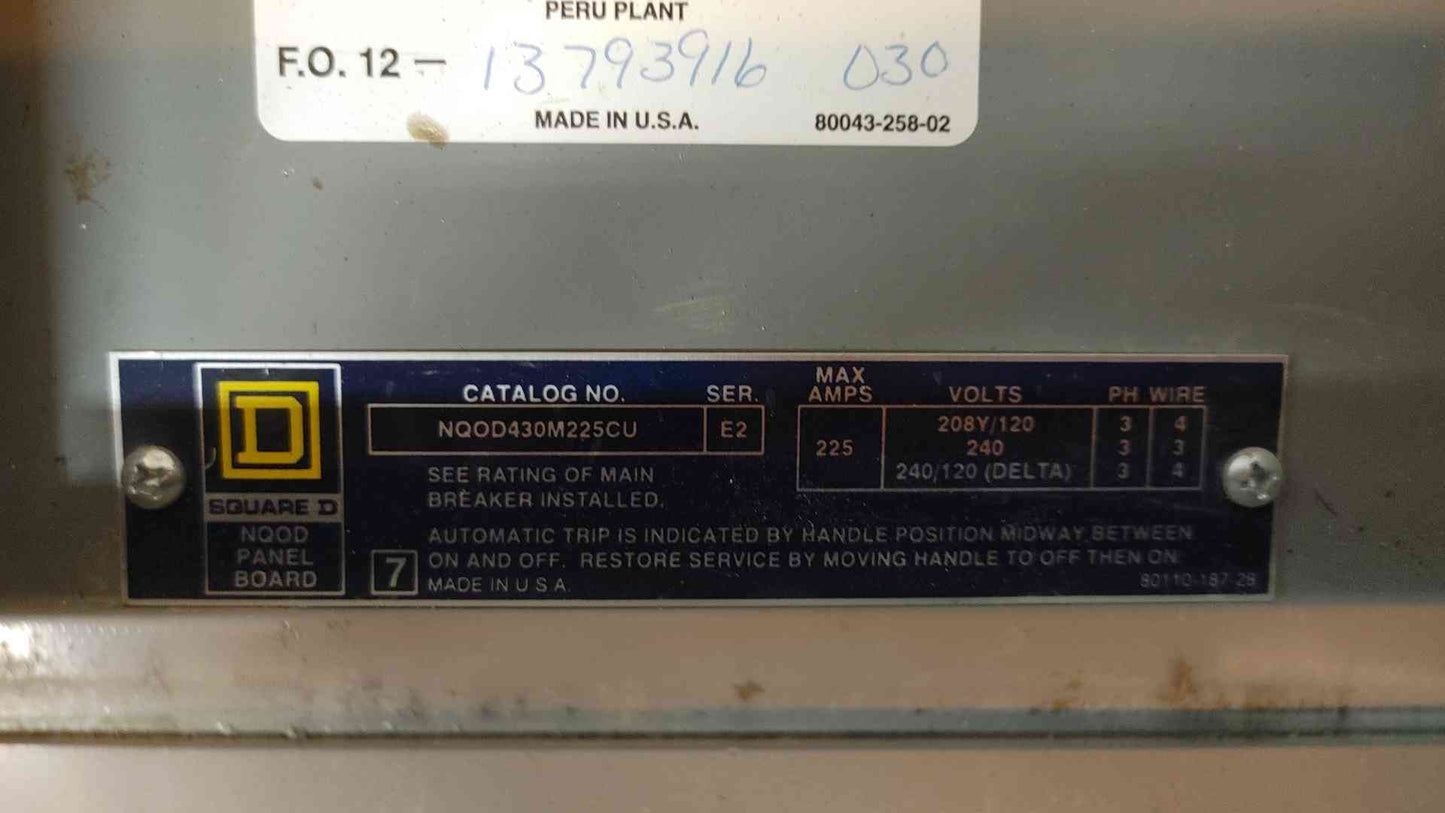 Square D NQOD Panelboard 225A 208Y/120/240 w/ Main