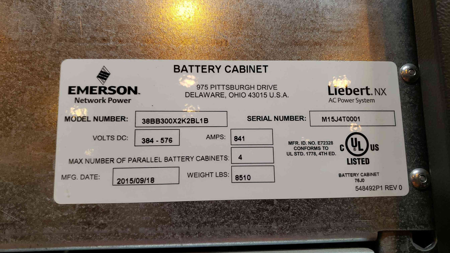 Emerson/Liebert NX Battery Cabinet 38BB300X2K2BL1B for 300KVA (SKU: 107110)